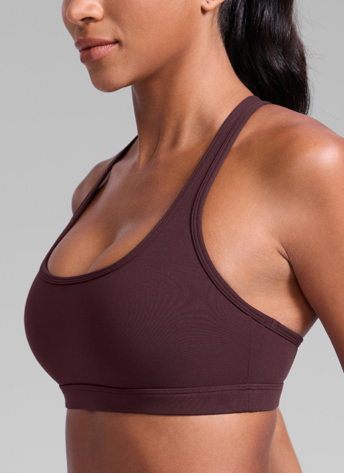 CRZ YOGA Women's Butterlift Yoga U Neck Racerback Keyhole Sports Bra Ripe Plum