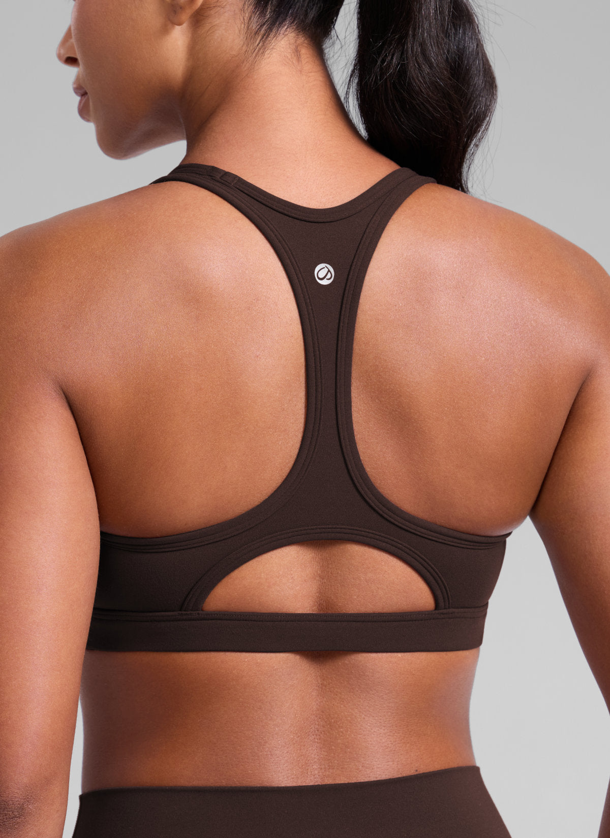 CRZ YOGA Women's Butterlift Yoga U Neck Racerback Keyhole Sports Bra Hot Fudge Brown