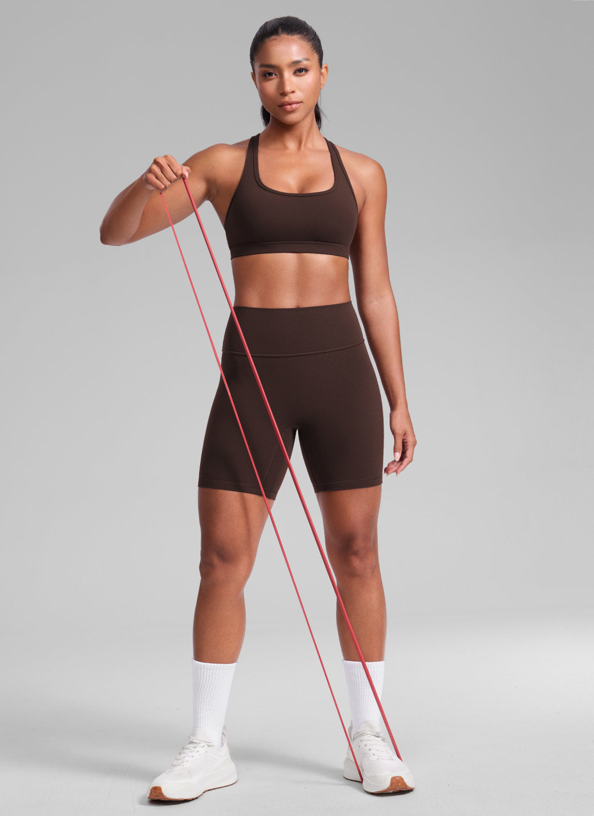 CRZ YOGA Women's Butterlift Yoga U Neck Racerback Keyhole Sports Bra Hot Fudge Brown