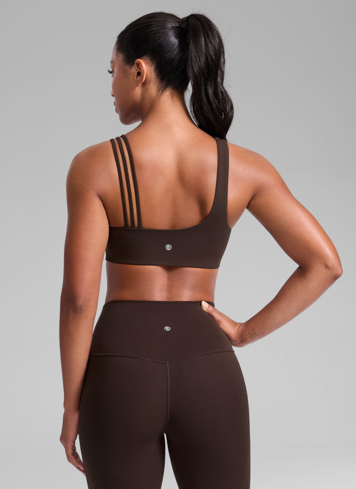 Women's Butterlift® Yoga Asymmetric Straps Sports Bra Medium Support Hot Fudge Brown