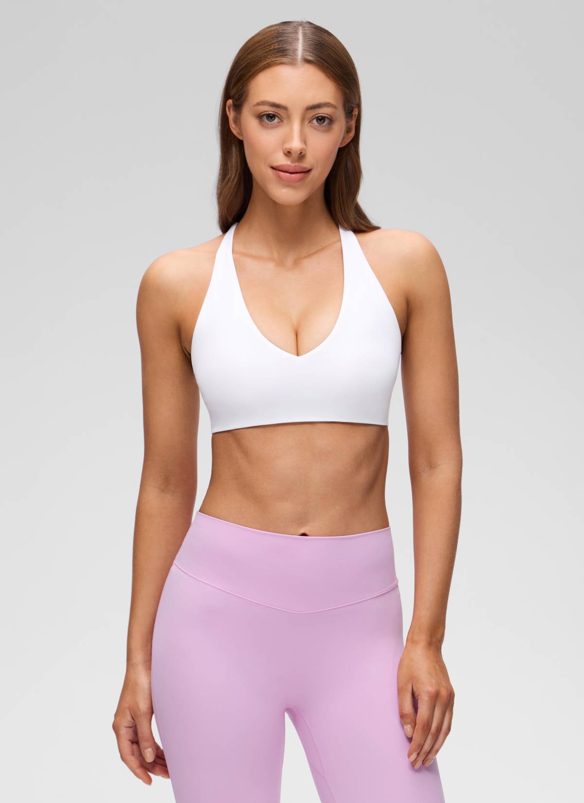 CRZ YOGA Women's Butterluxe Yoga V Neck Twist Cross Back Sports Bra White