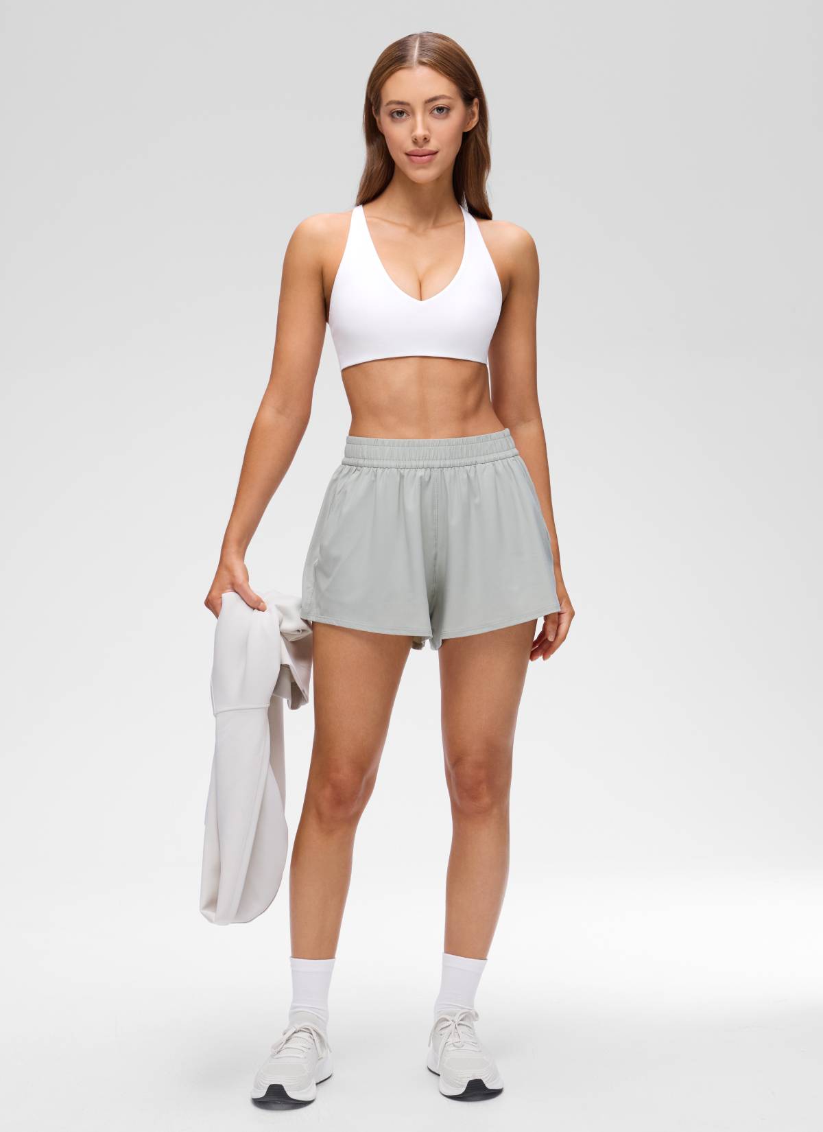 CRZ YOGA Women's Butterluxe Yoga V Neck Twist Cross Back Sports Bra White