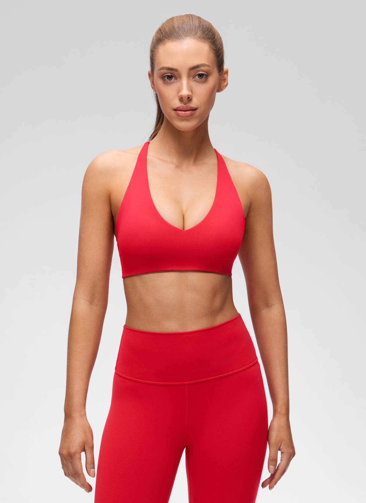 CRZ YOGA Women's Butterluxe Yoga V Neck Twist Cross Back Sports Bra Aurora Red
