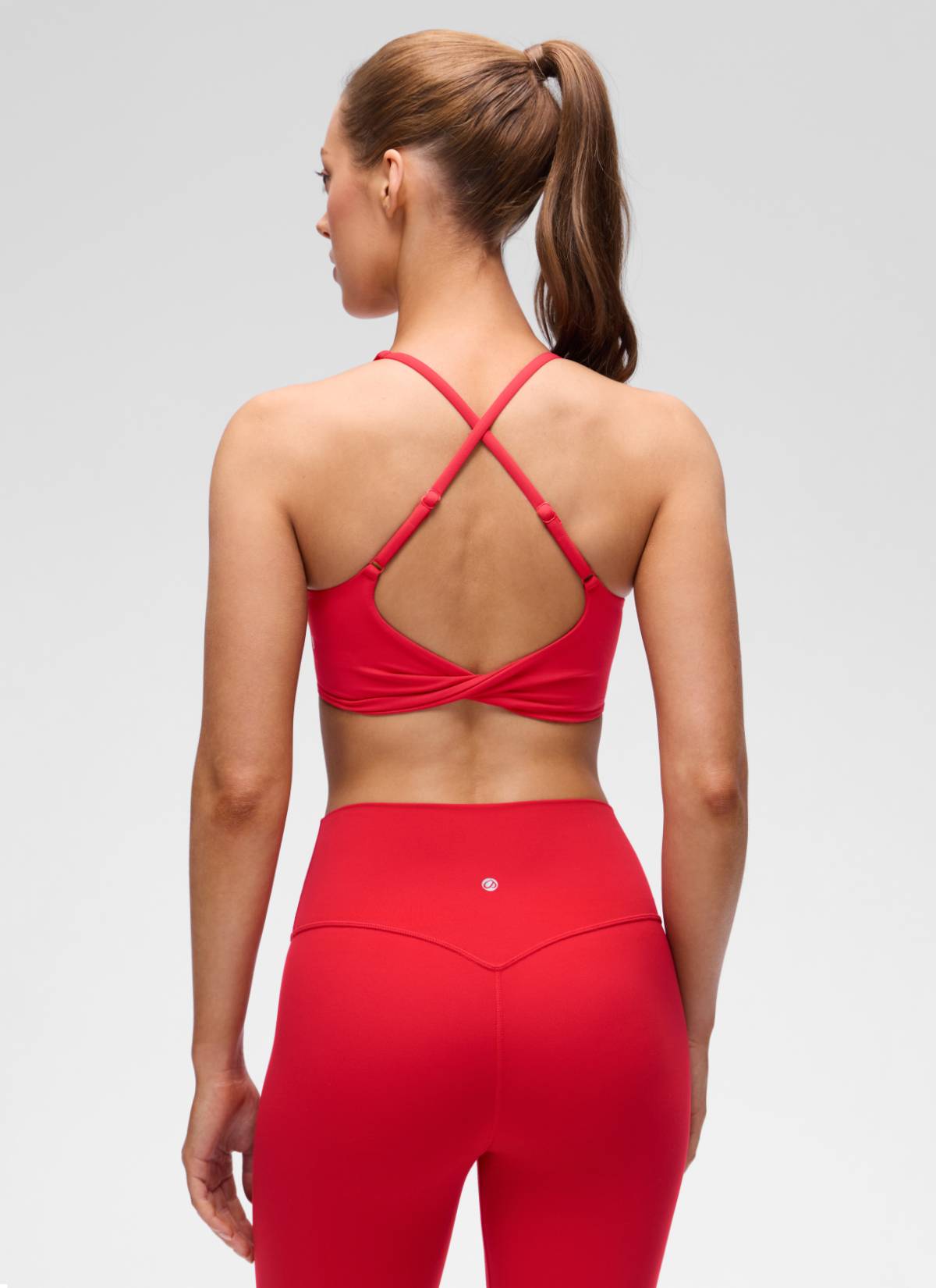 CRZ YOGA Women's Butterluxe Yoga V Neck Twist Cross Back Sports Bra Aurora Red