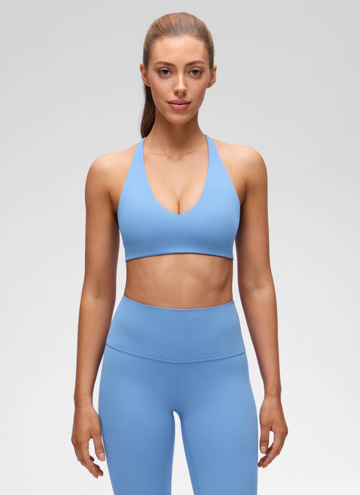 CRZ YOGA Women's Butterluxe Yoga V Neck Twist Cross Back Sports Bra Party Blue