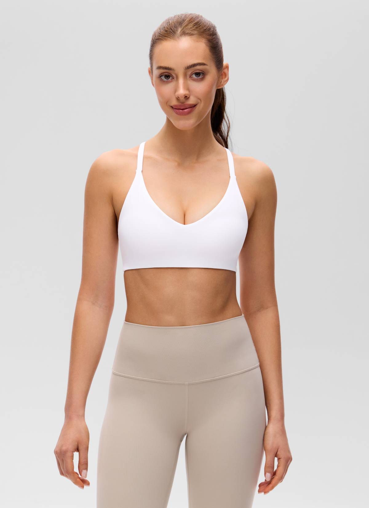CRZ YOGA Women's Butterluxe V Neck  Racerback Thin Straps Sports Bra White