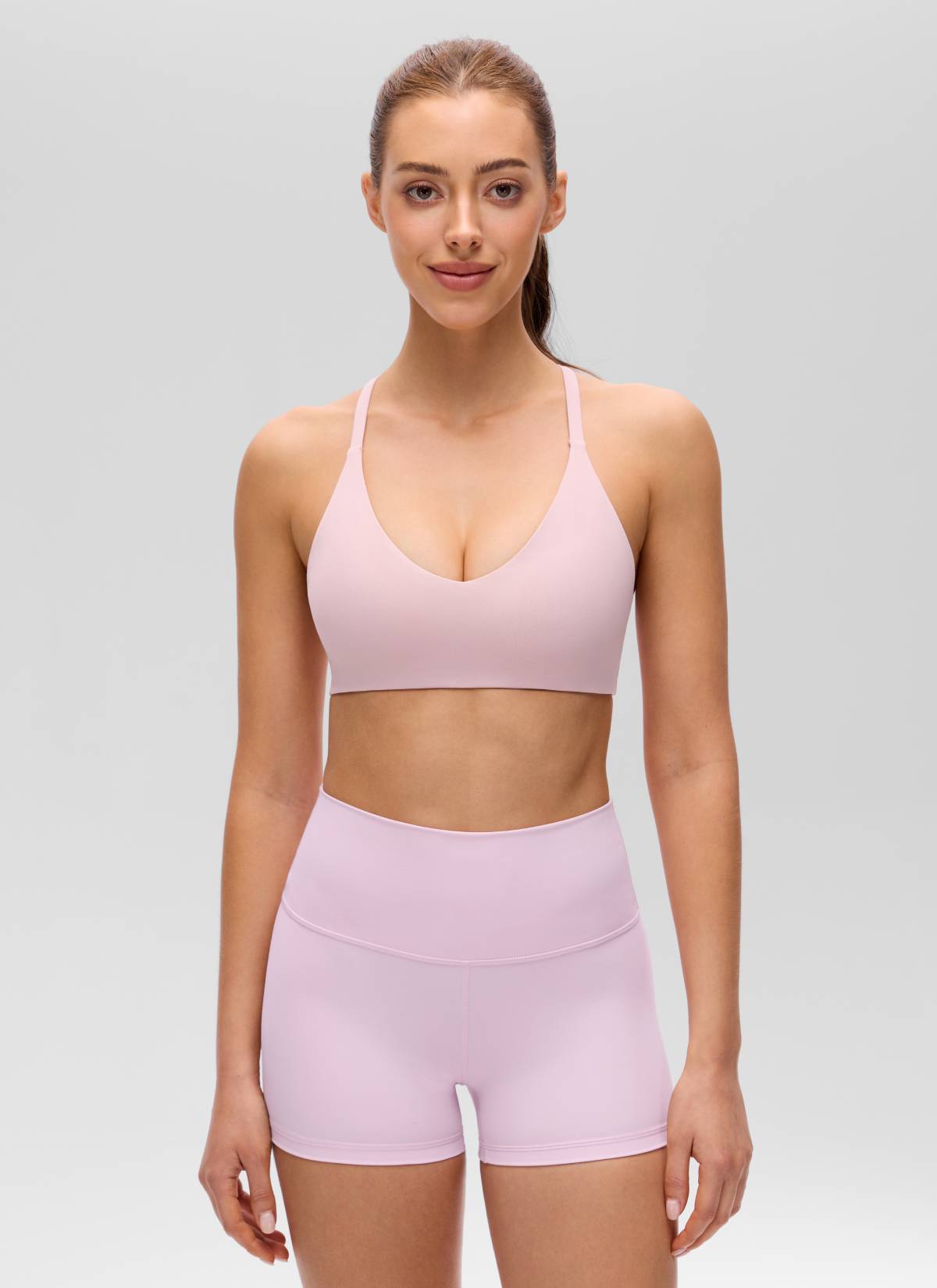 CRZ YOGA Women's Butterluxe V Neck  Racerback Thin Straps Sports Bra Pink Haze