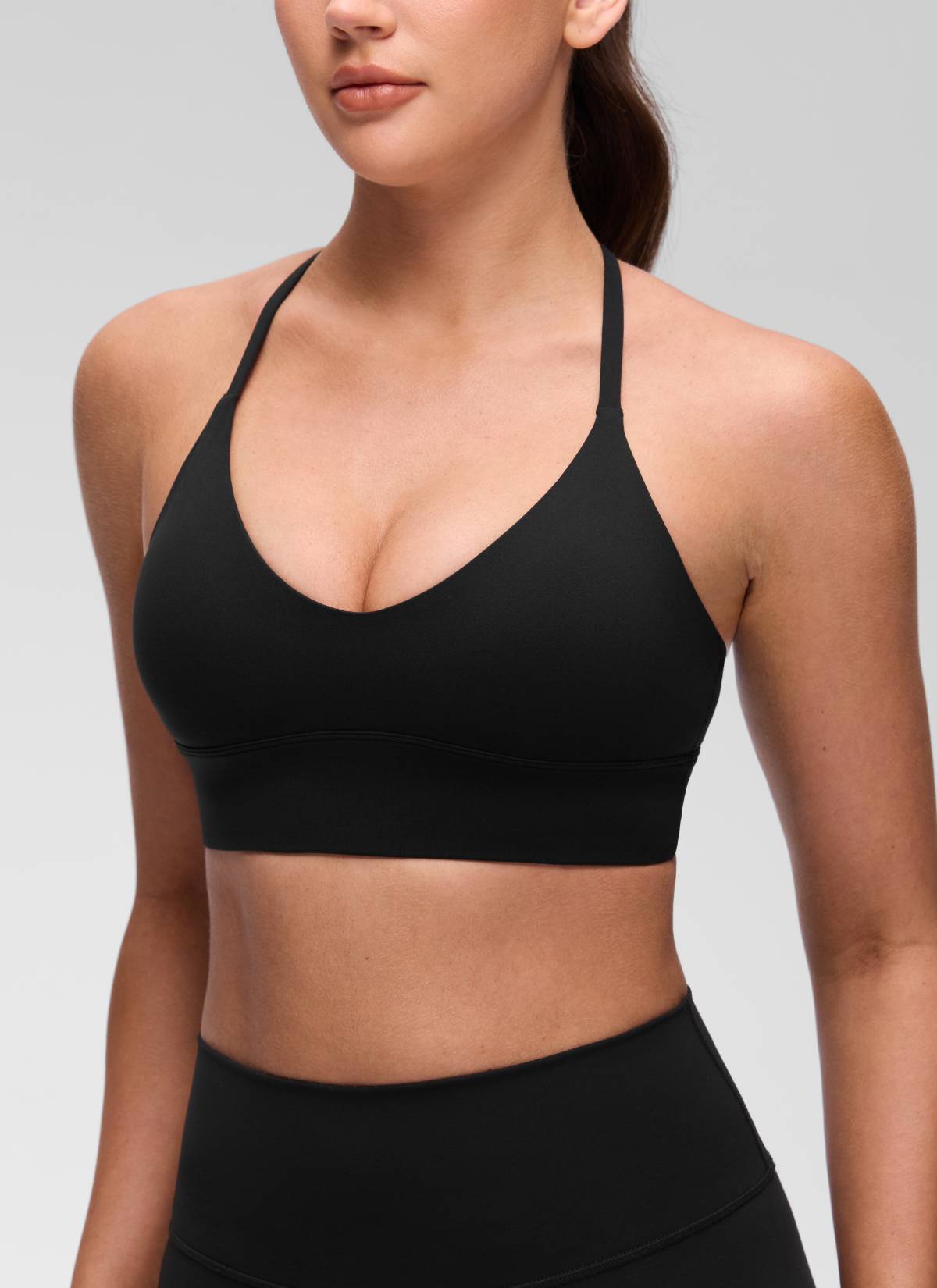 CRZ YOGA Women's Butterluxe Yoga V Neck Cross Back Longline Sports Bra Black