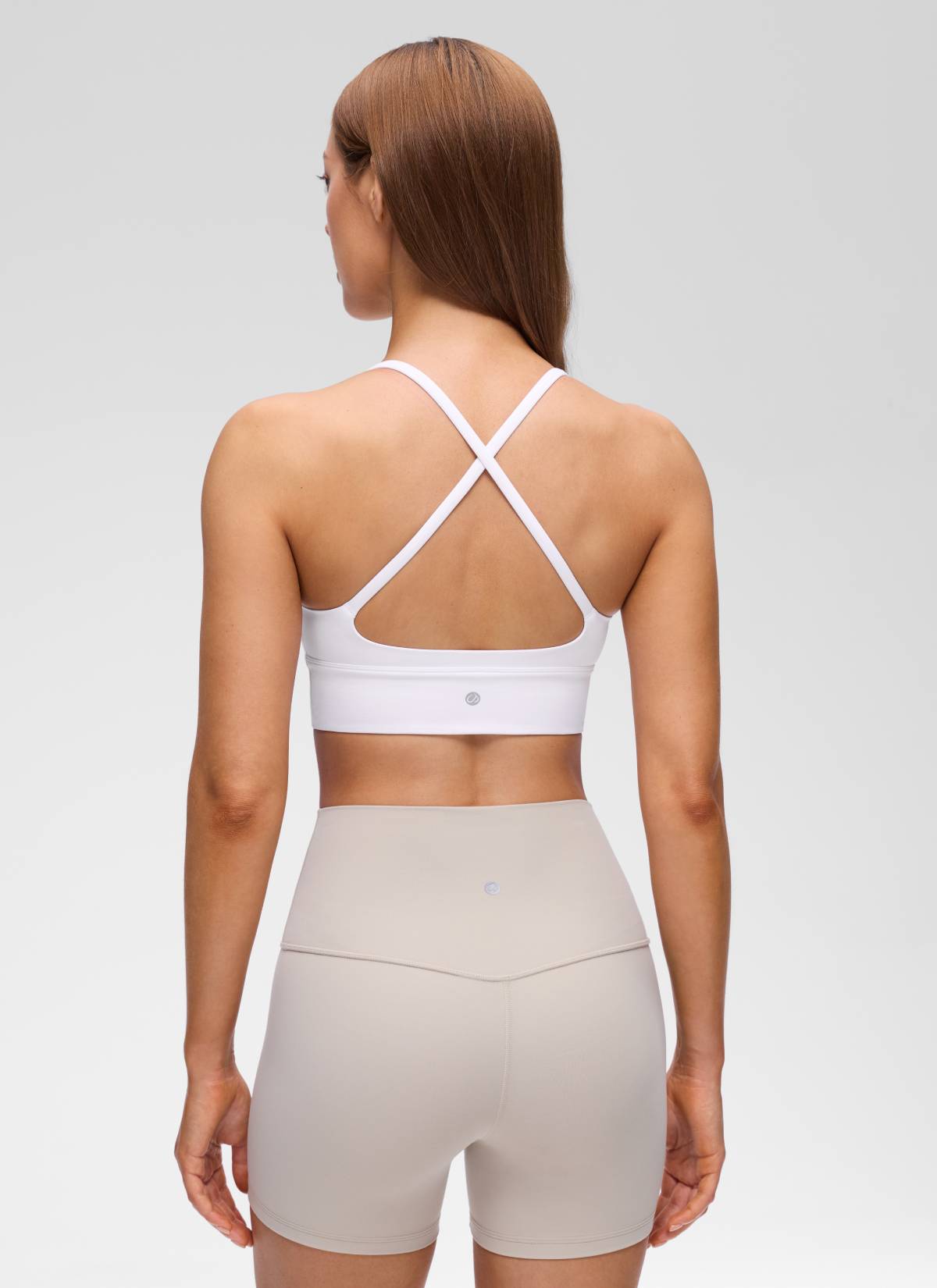 CRZ YOGA Women's Butterluxe Yoga V Neck Cross Back Longline Sports Bra White