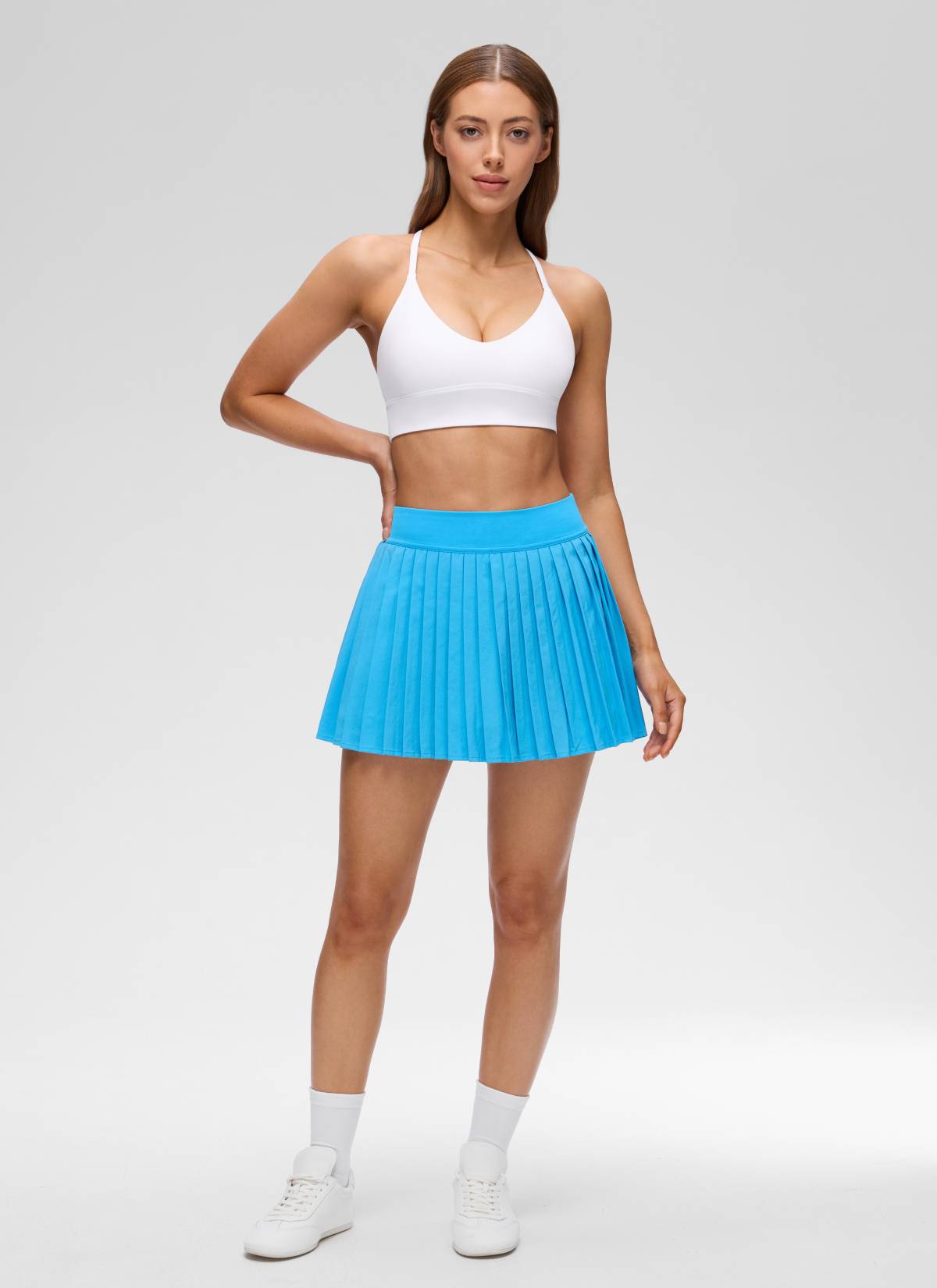 CRZ YOGA Women's Butterluxe Yoga V Neck Cross Back Longline Sports Bra White