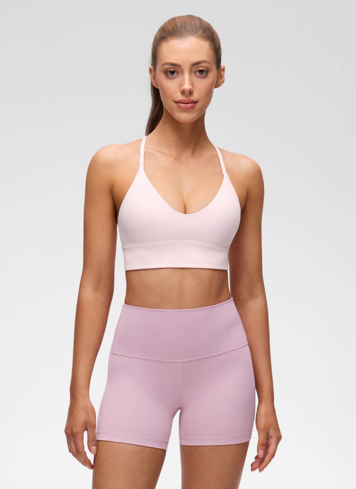 CRZ YOGA Women's Butterluxe Yoga V Neck Cross Back Longline Sports Bra Strawberry Pink