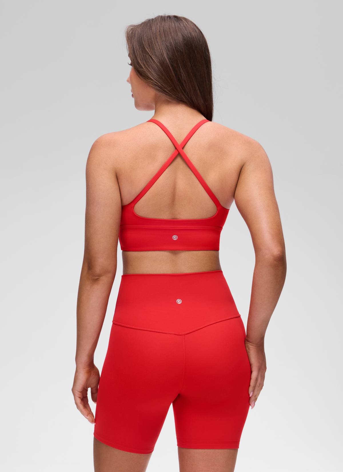 CRZ YOGA Women's Butterluxe Yoga V Neck Cross Back Longline Sports Bra Deep Red