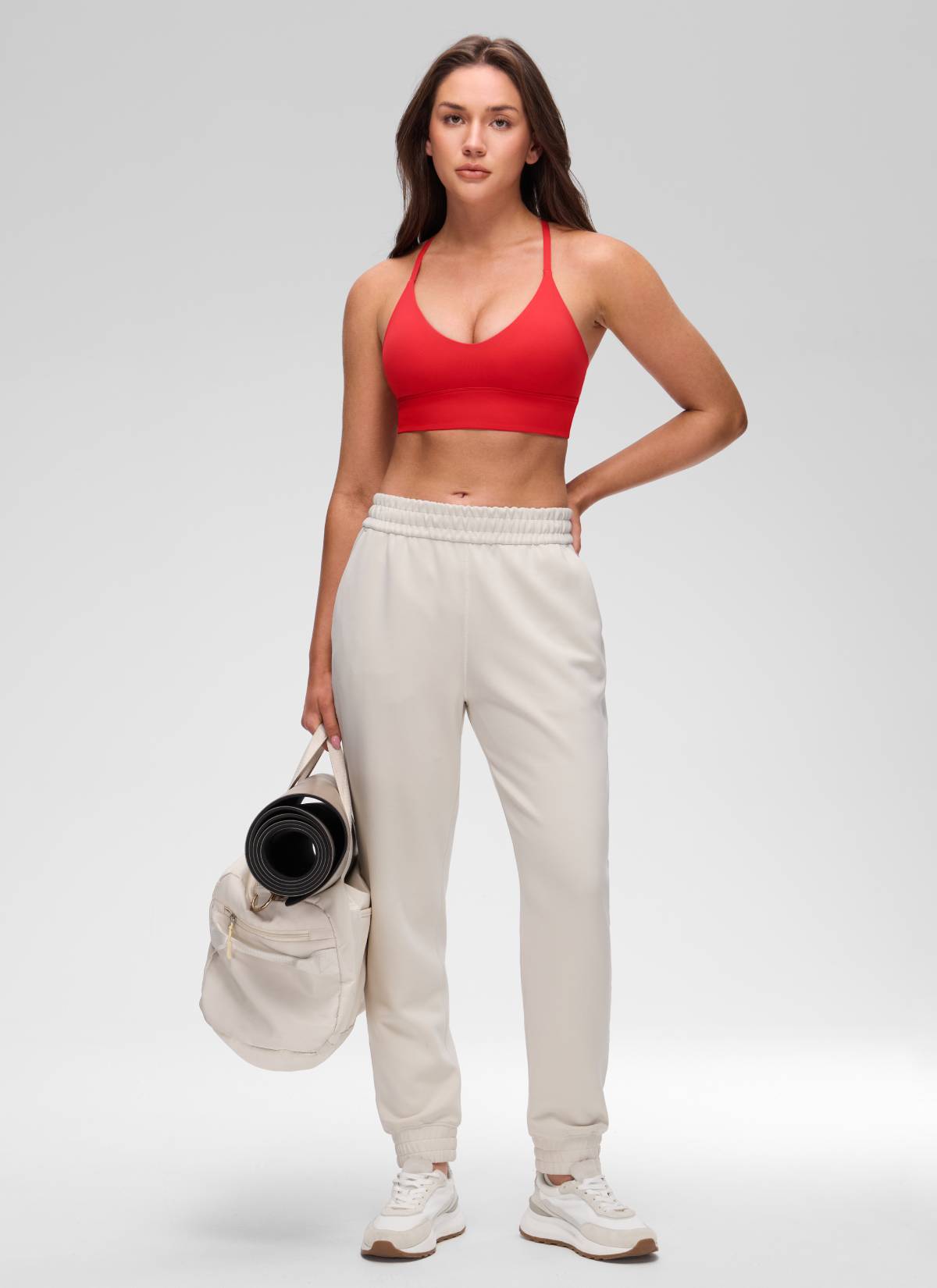 CRZ YOGA Women's Butterluxe Yoga V Neck Cross Back Longline Sports Bra Deep Red