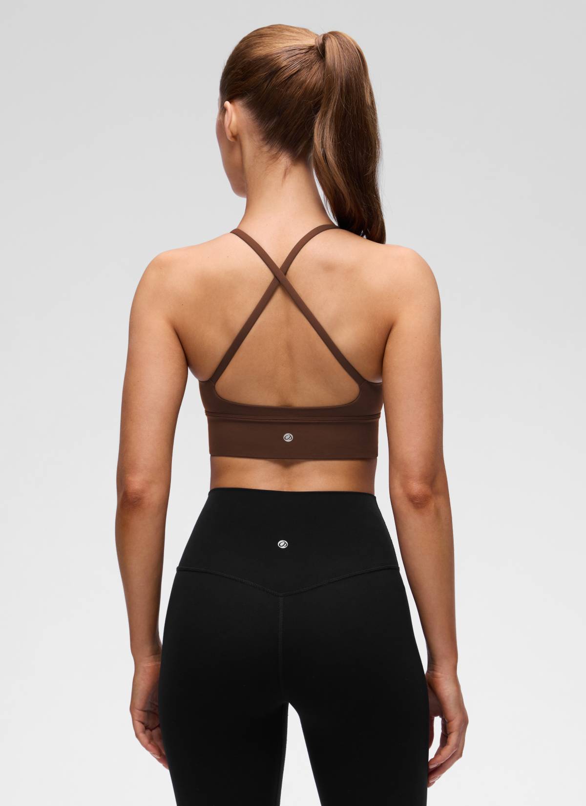 CRZ YOGA Women's Butterluxe Yoga V Neck Cross Back Longline Sports Bra Lava Brown