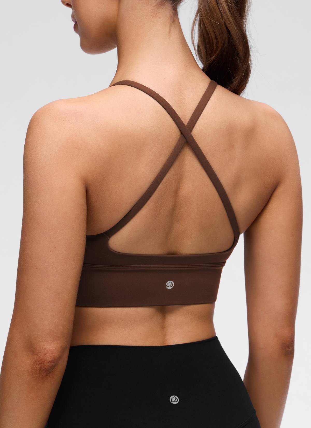 CRZ YOGA Women's Butterluxe Yoga V Neck Cross Back Longline Sports Bra Lava Brown