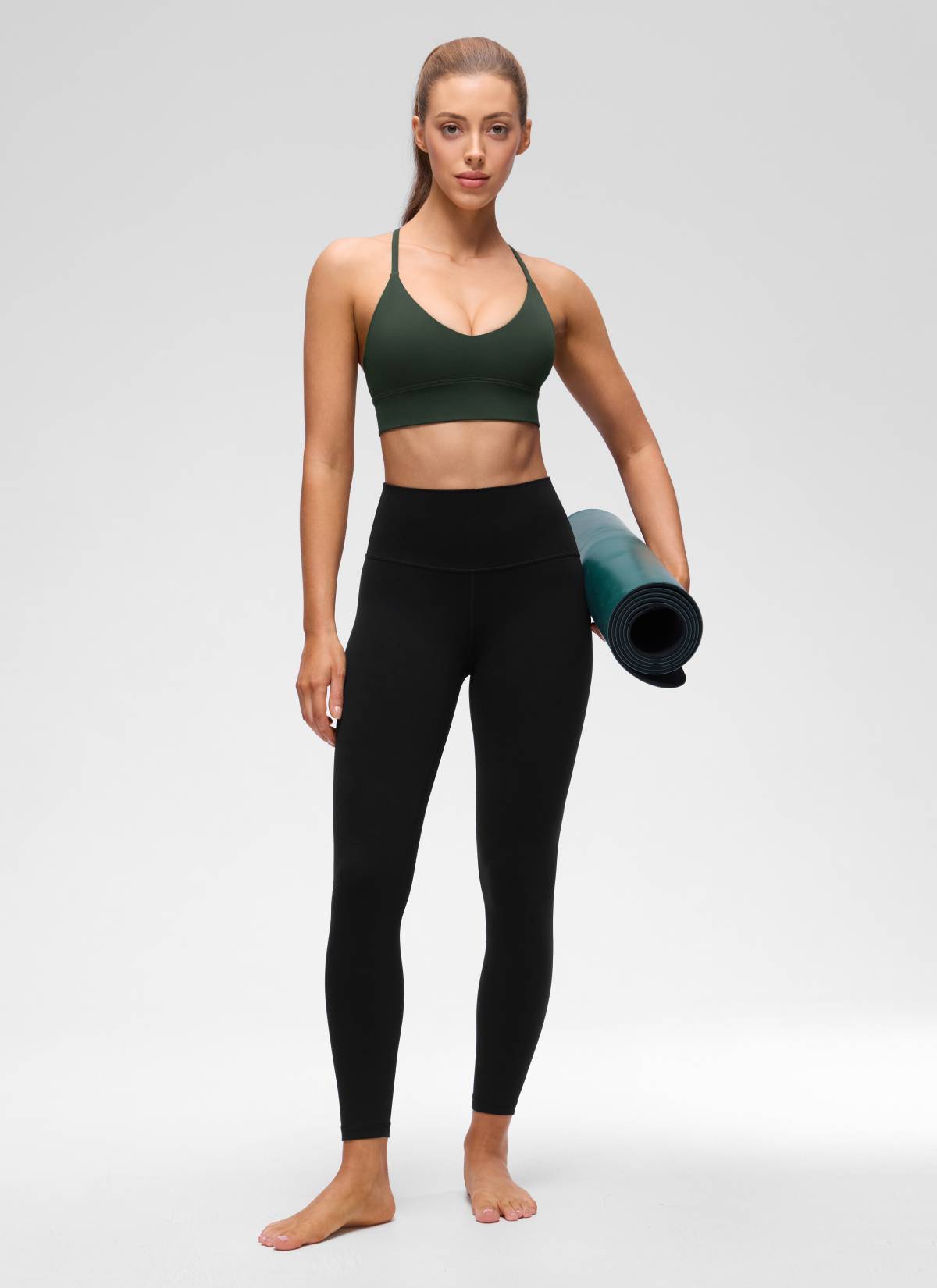 CRZ YOGA Women's Butterluxe Yoga V Neck Cross Back Longline Sports Bra Legend Green