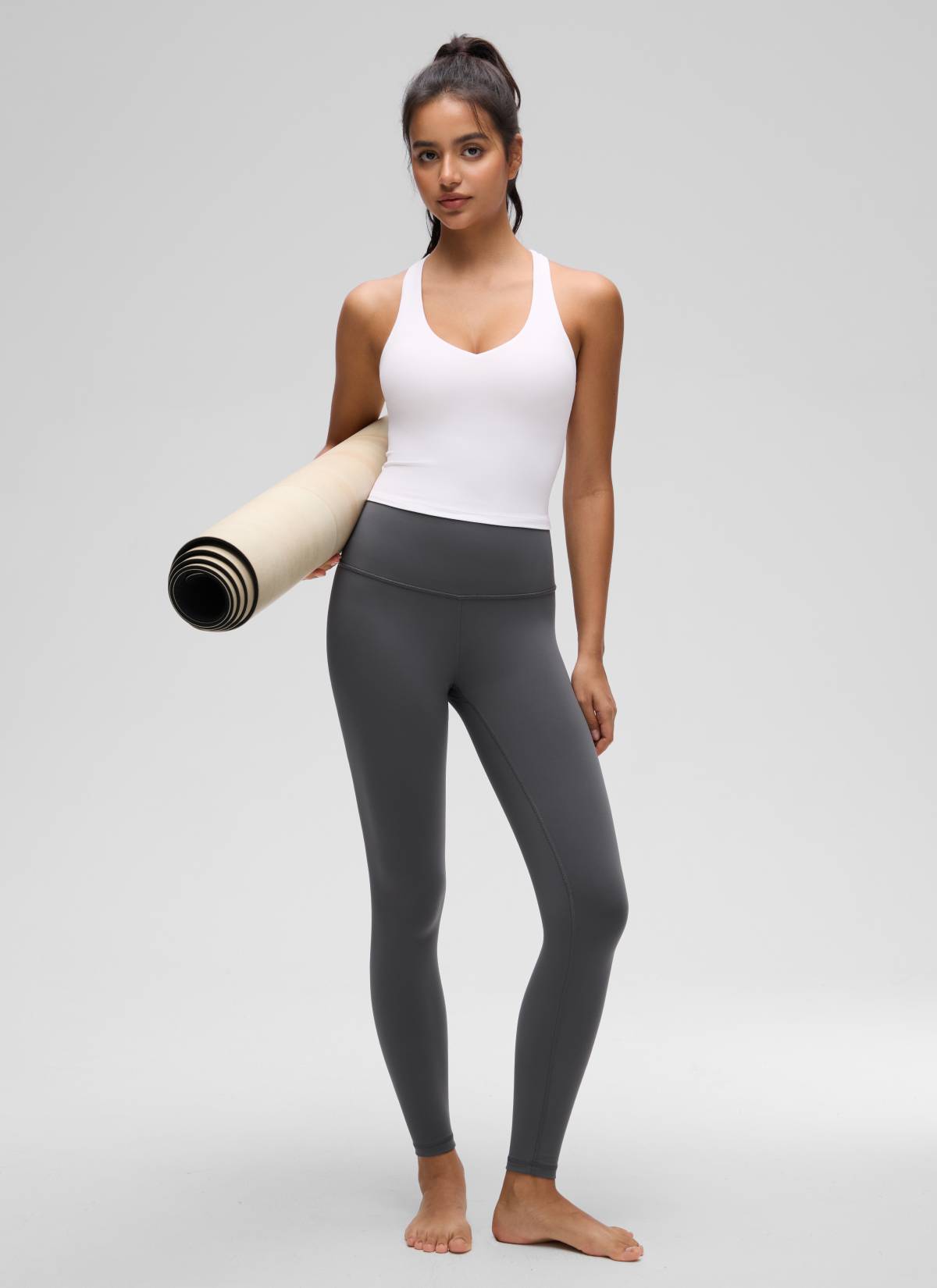 CRZ YOGA Women's Butterluxe Yoga V Neck RacerBack Built in Bra Tank White