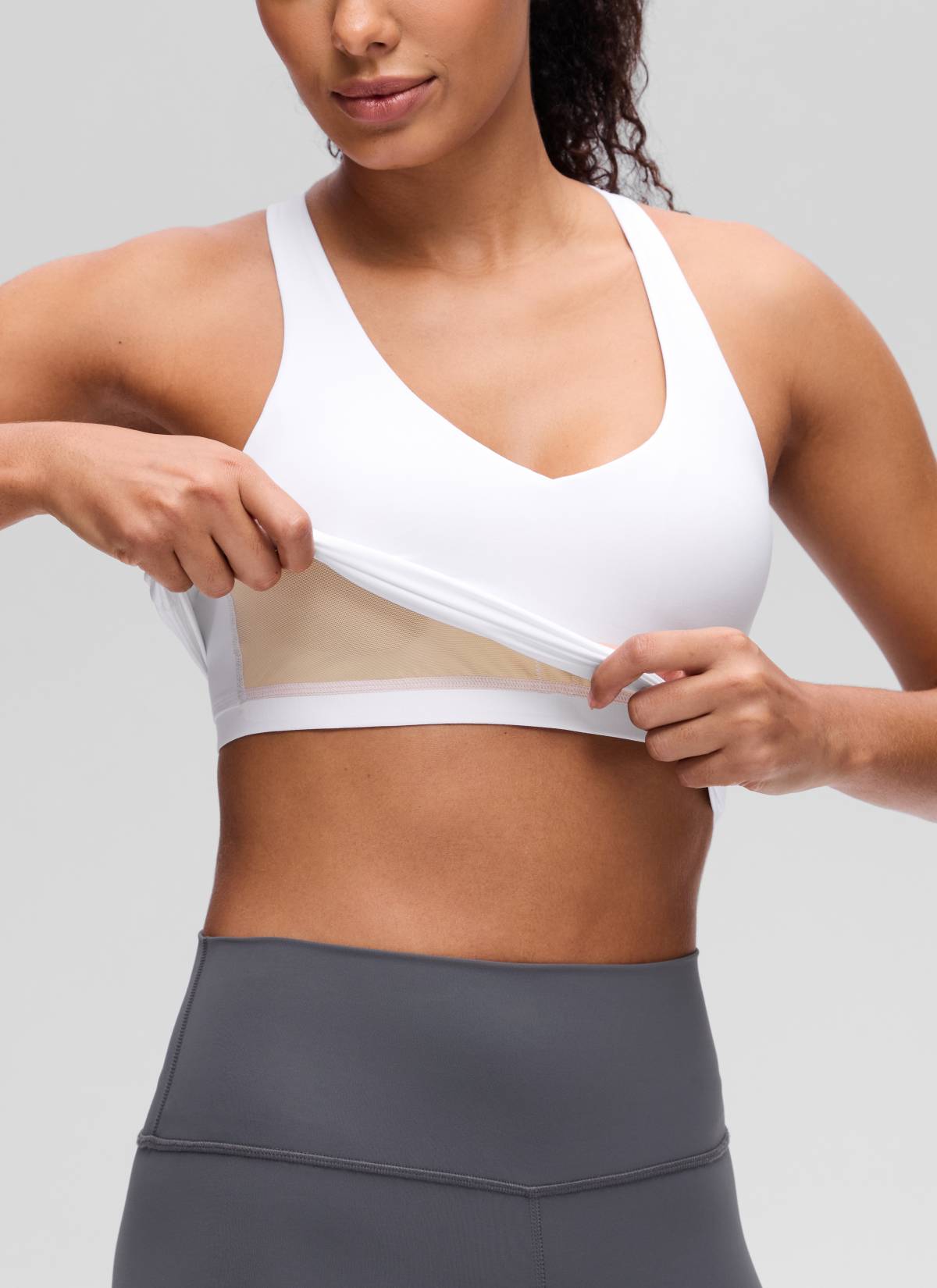 CRZ YOGA Women's Butterluxe Yoga V Neck RacerBack Built in Bra Tank White