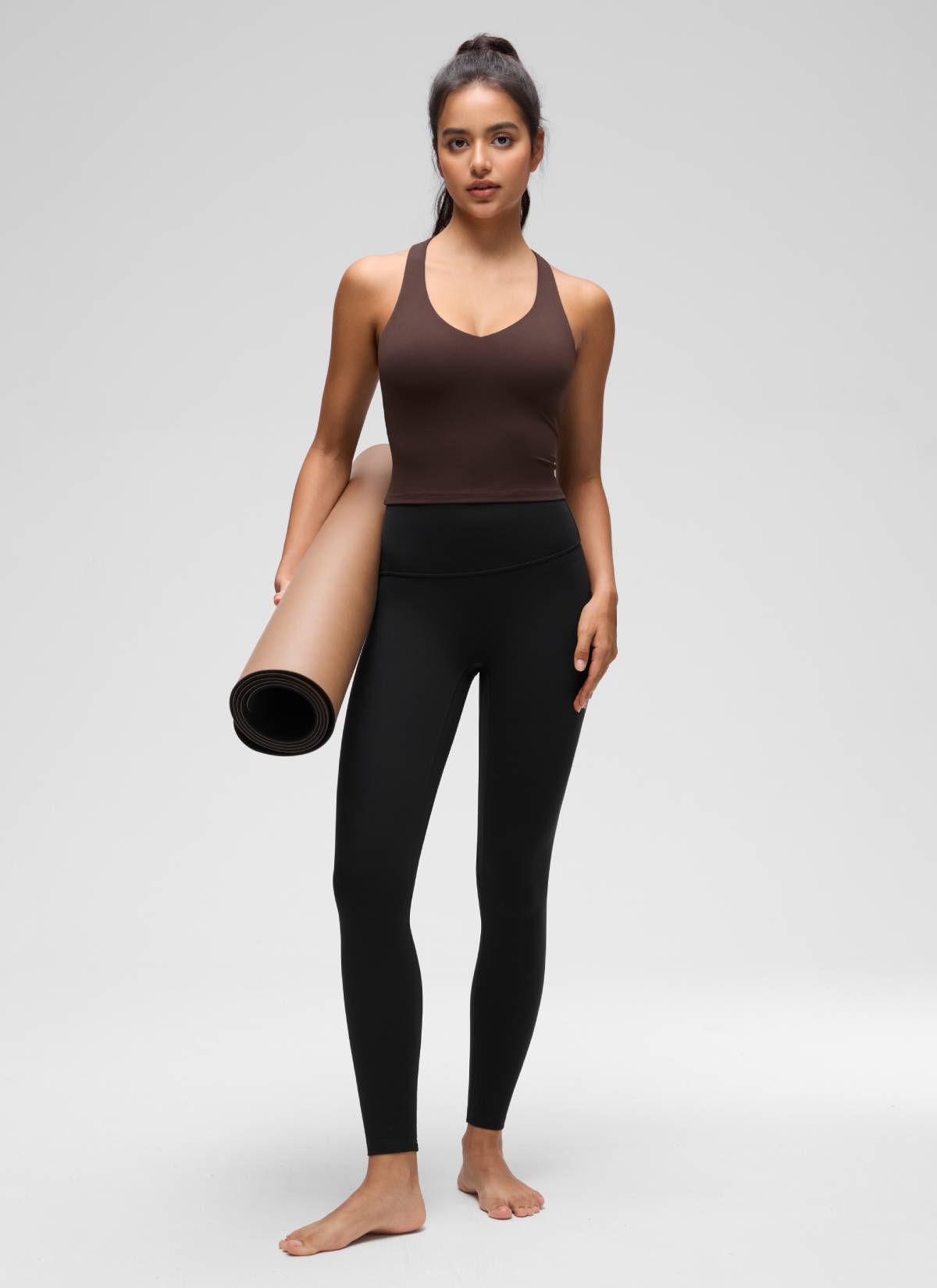CRZ YOGA Women's Butterluxe Yoga V Neck RacerBack Built in Bra Tank Hot Fudge Brown