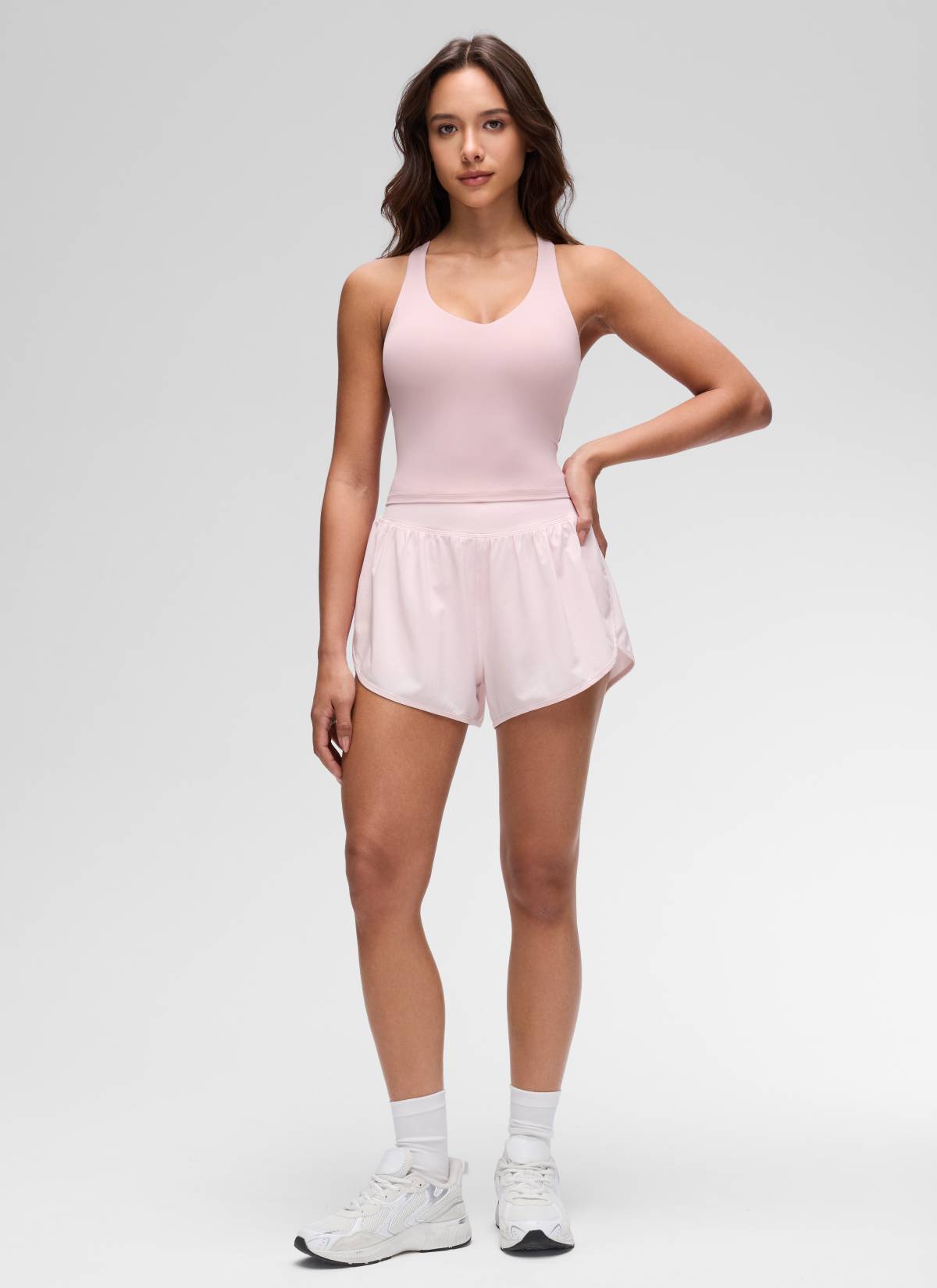 CRZ YOGA Women's Butterluxe Yoga V Neck RacerBack Built in Bra Tank Pink Haze