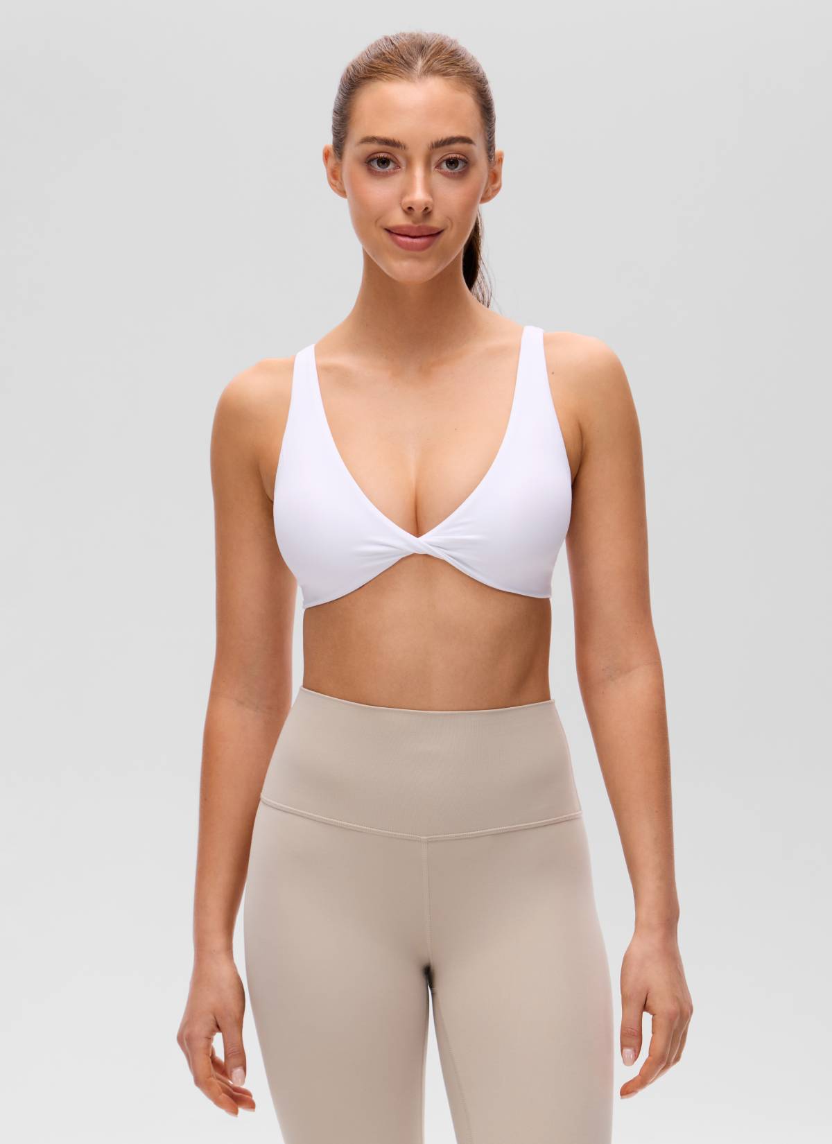 CRZ YOGA Women's Butterluxe Yoga Twist V Neck U Back Sports Bra White