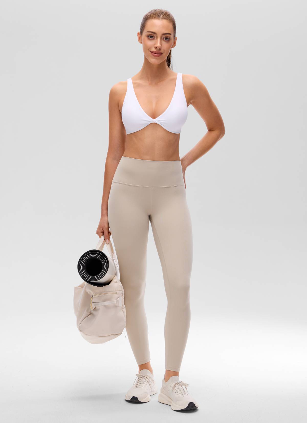 CRZ YOGA Women's Butterluxe Yoga Twist V Neck U Back Sports Bra White