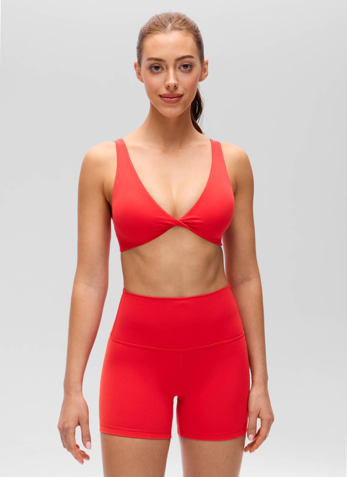CRZ YOGA Women's Butterluxe Yoga Twist V Neck U Back Sports Bra Deep Red