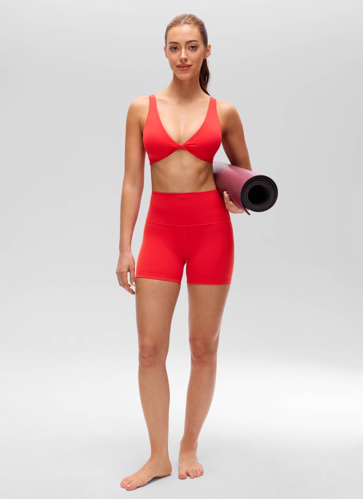 CRZ YOGA Women's Butterluxe Yoga Twist V Neck U Back Sports Bra Deep Red