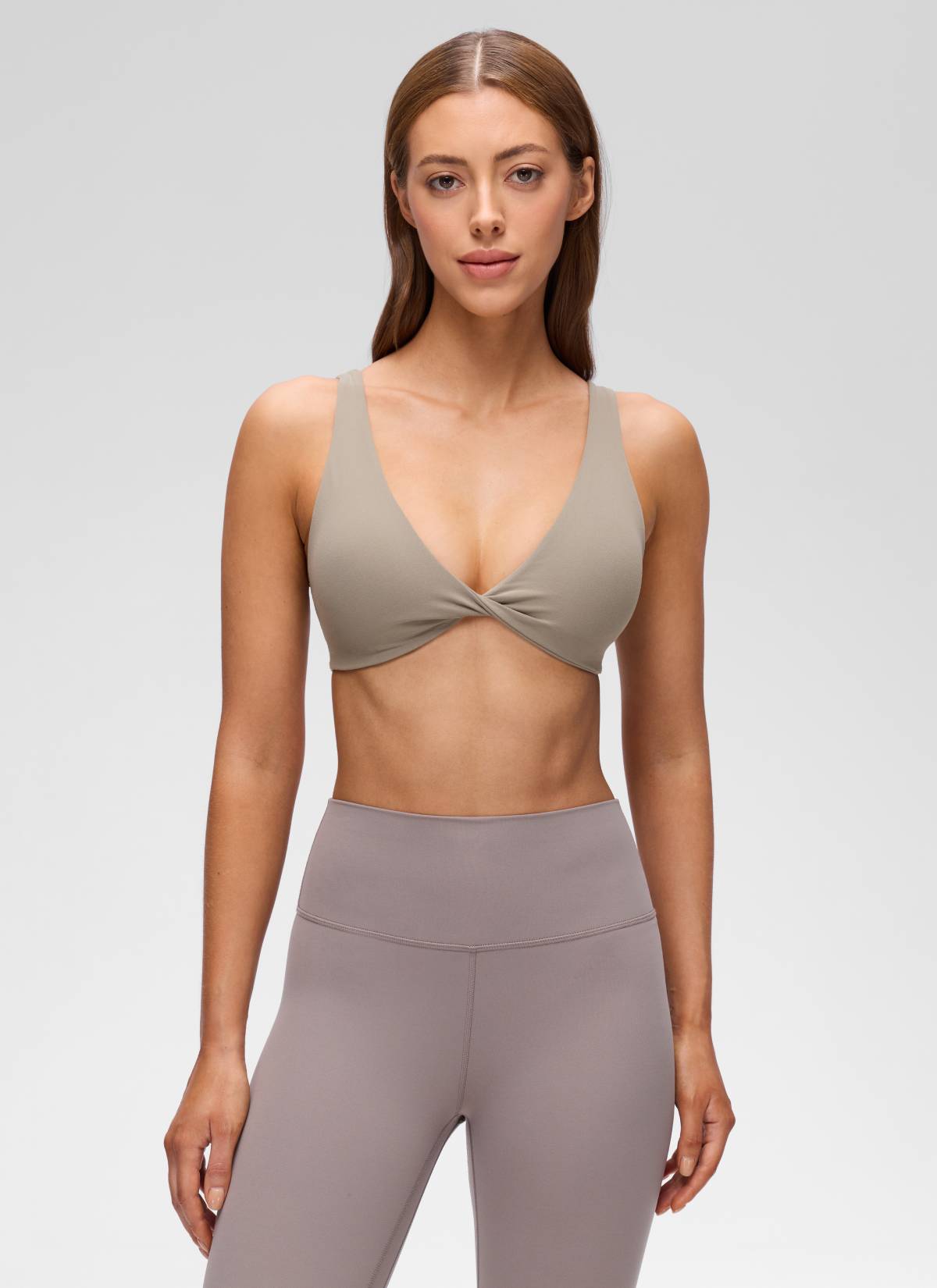 CRZ YOGA Women's Butterluxe Yoga Twist V Neck U Back Sports Bra Warm Ash Grey
