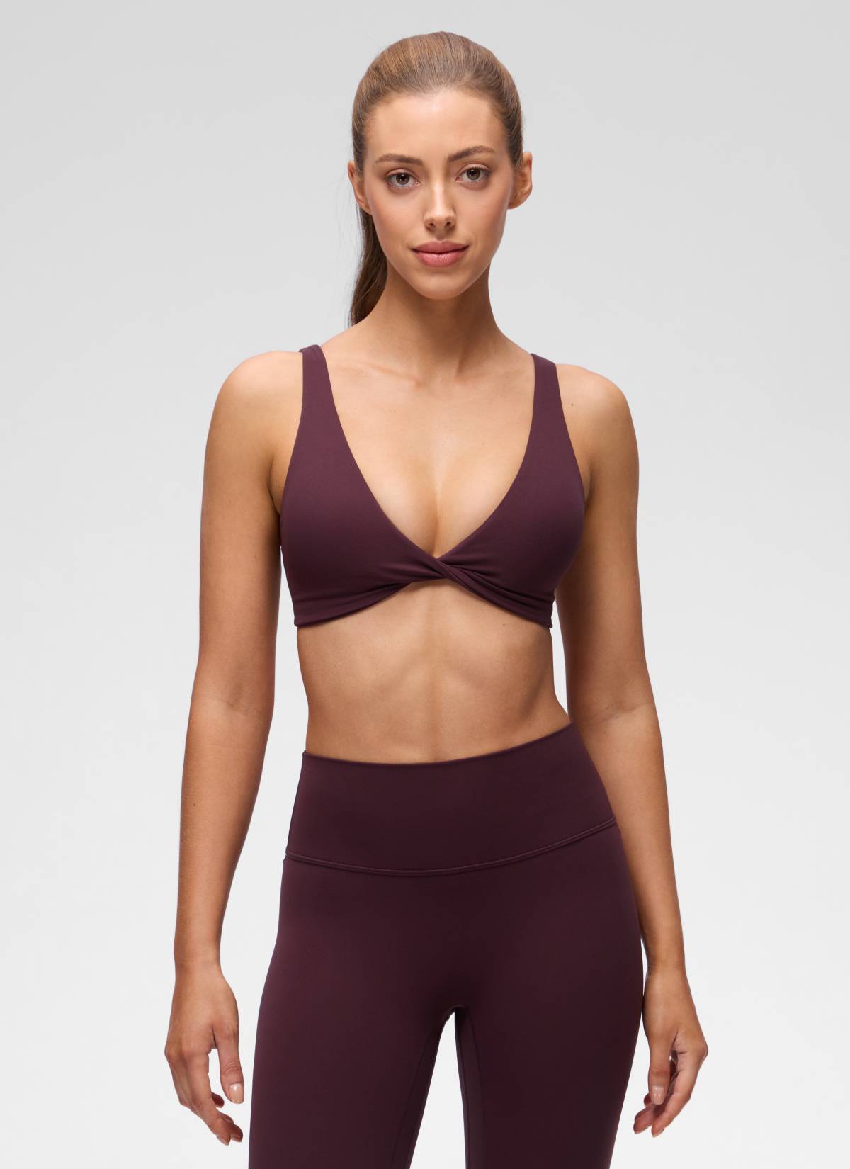 CRZ YOGA Women's Butterluxe Yoga Twist V Neck U Back Sports Bra Ripe Plum