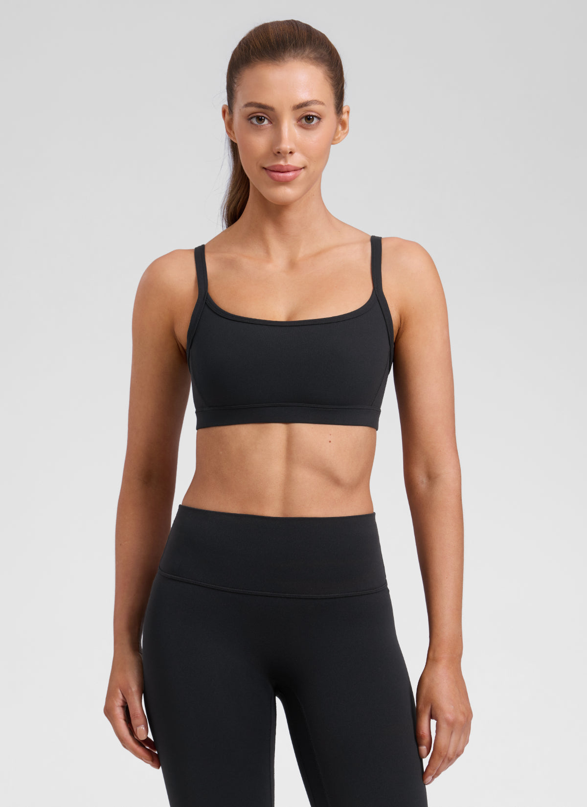 CRZ YOGA Women's Butterlift Workout Scoop Neck Double Lined Sports Bra Black