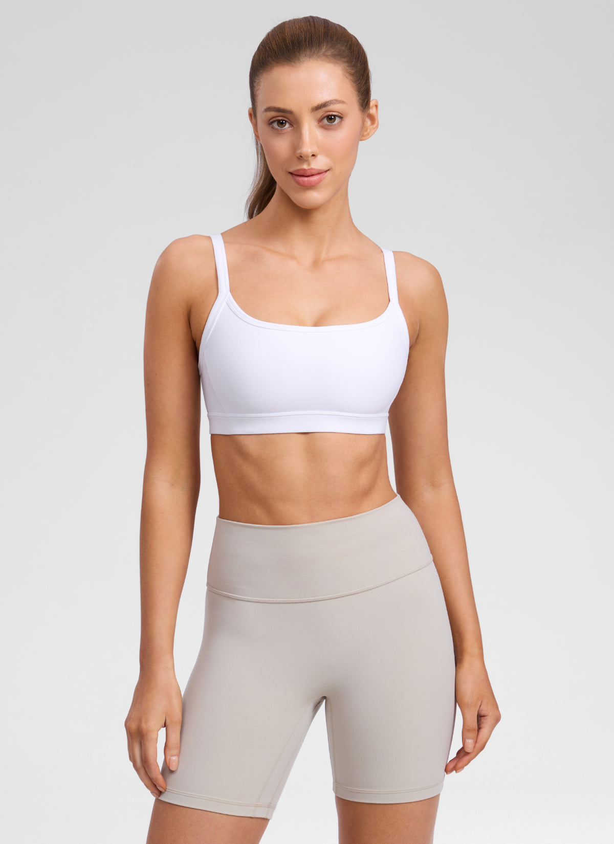 CRZ YOGA Women's Butterlift Workout Scoop Neck Double Lined Sports Bra White