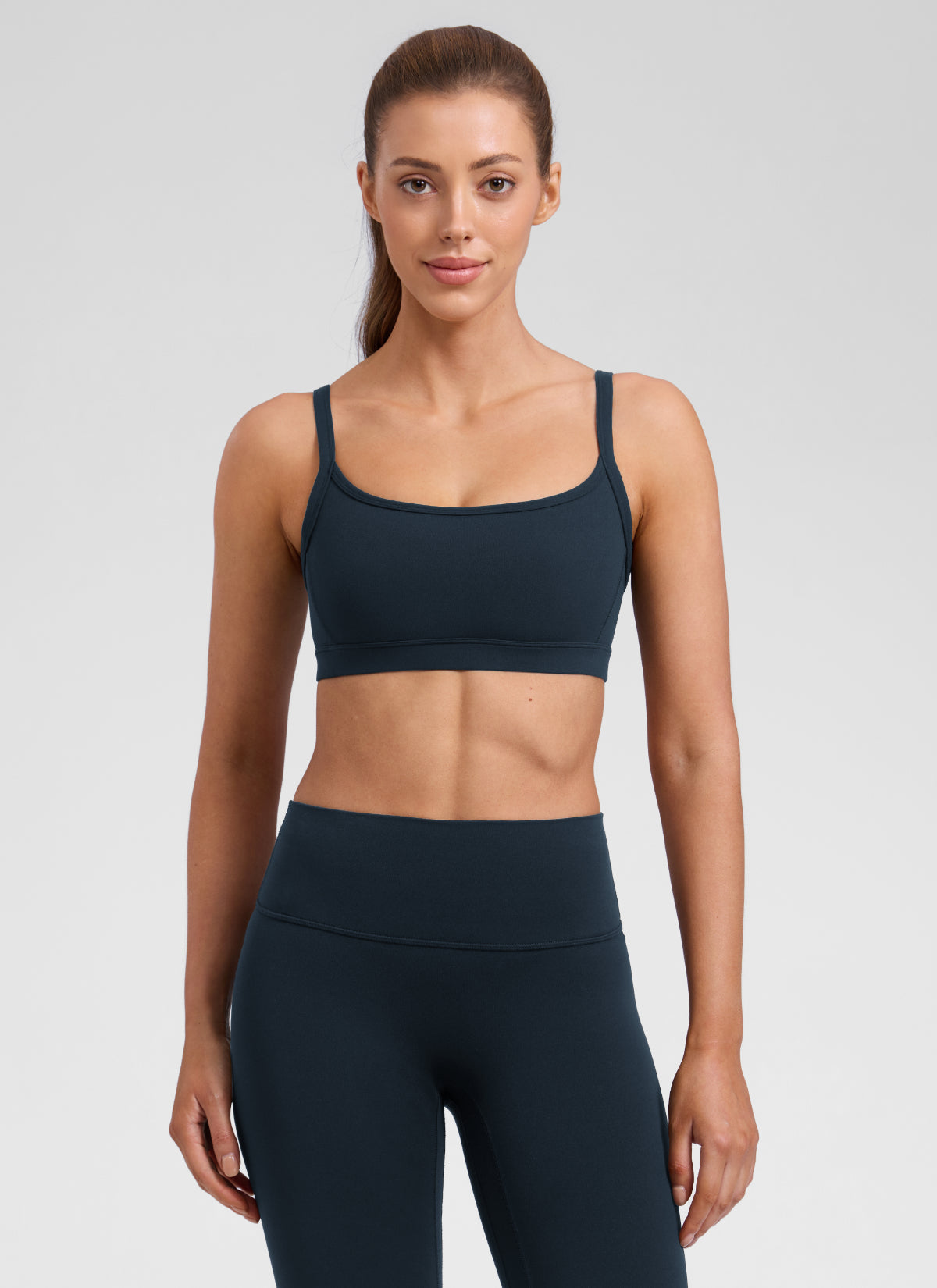 CRZ YOGA Women's Butterlift Workout Scoop Neck Double Lined Sports Bra True Navy
