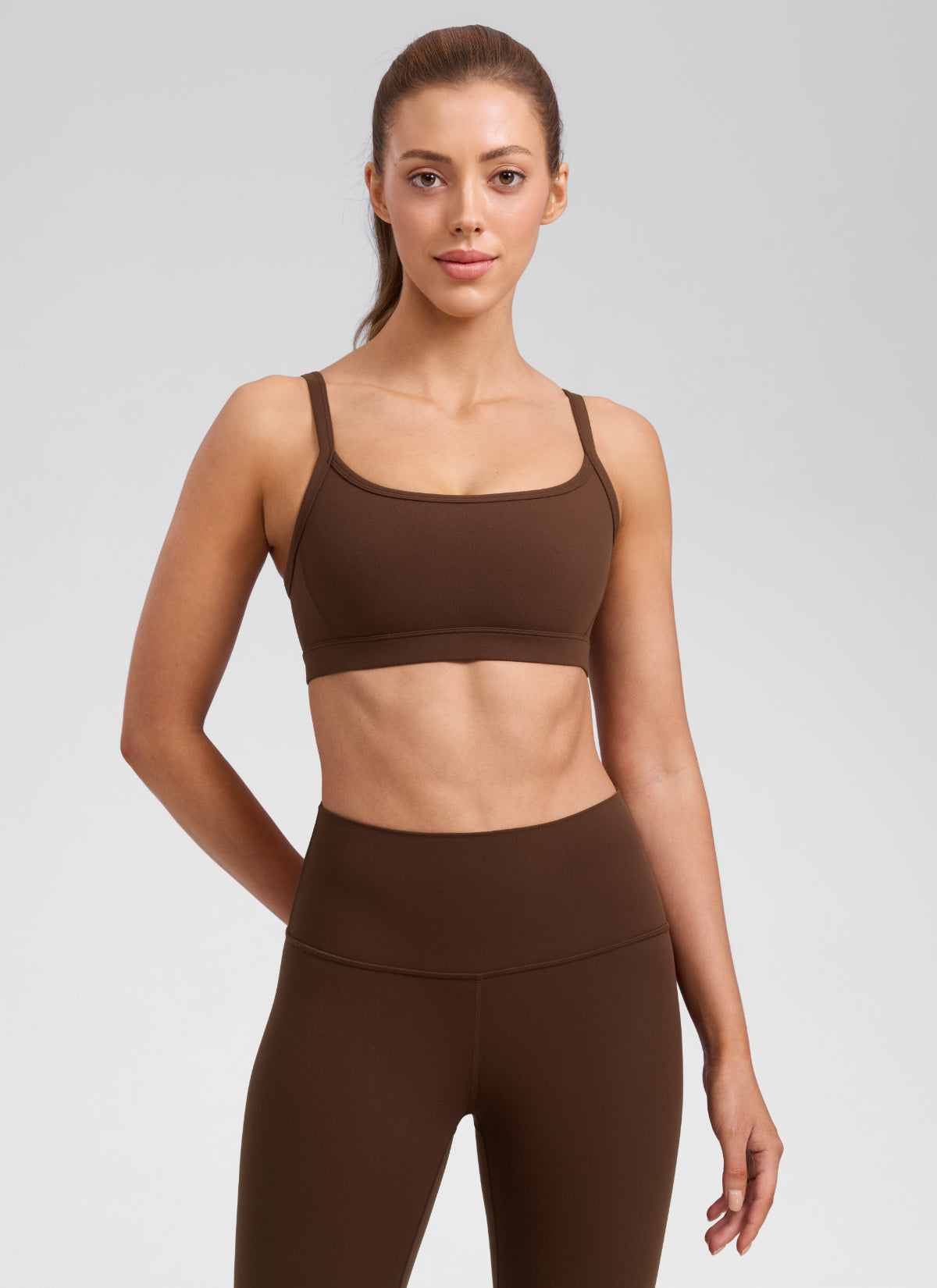 CRZ YOGA Women's Butterlift Workout Scoop Neck Double Lined Sports Bra Lava Brown