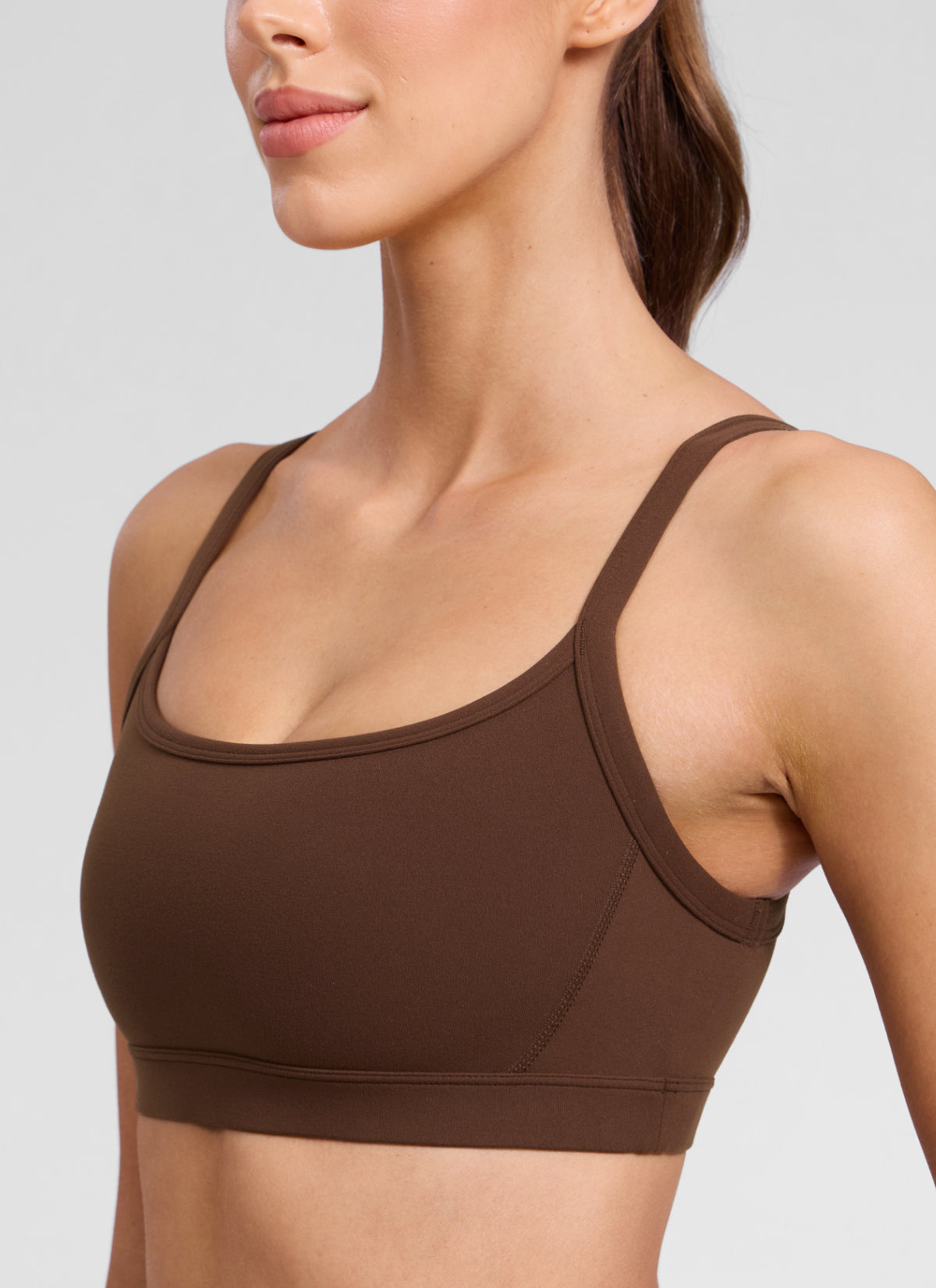 CRZ YOGA Women's Butterlift Workout Scoop Neck Double Lined Sports Bra Lava Brown