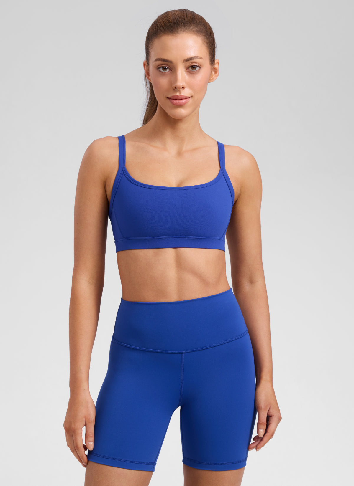 CRZ YOGA Women's Butterlift Workout Scoop Neck Double Lined Sports Bra Waves Blue