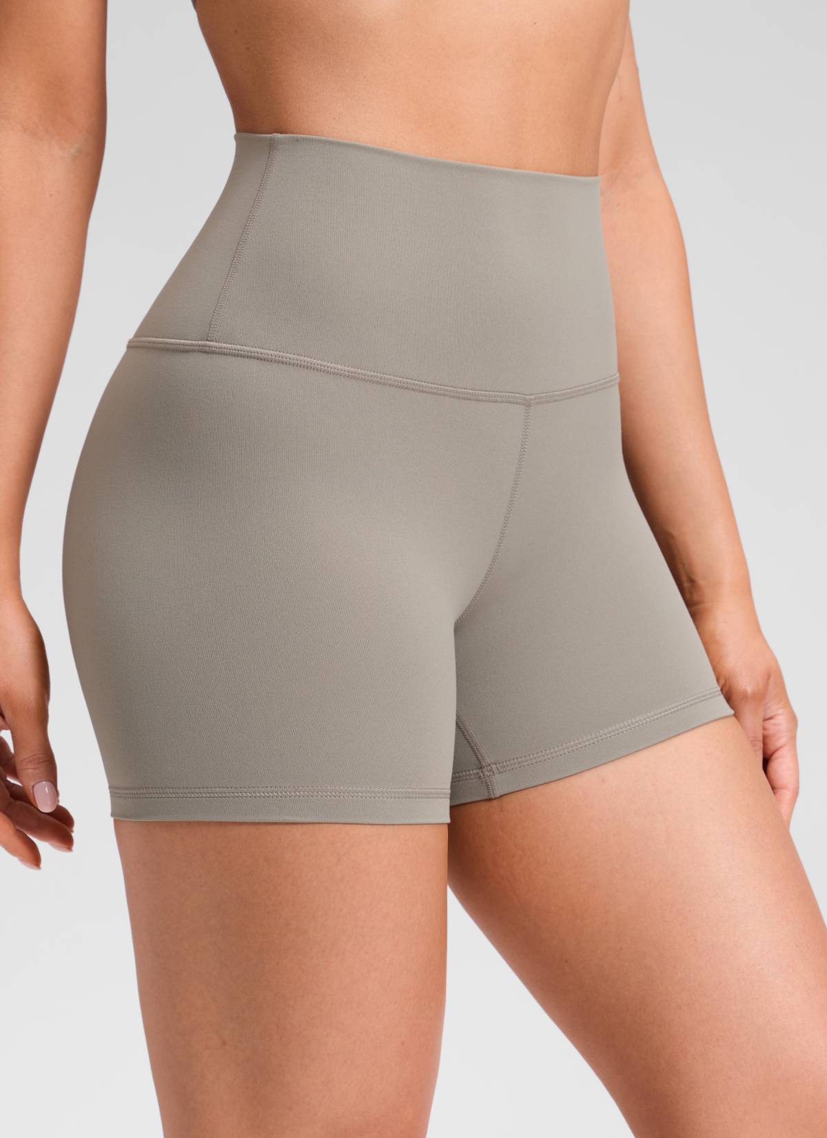 CRZ YOGA Women's Yoga High Rise Biker Shorts Butterluxe Shorts 4'' Warm Ash Grey