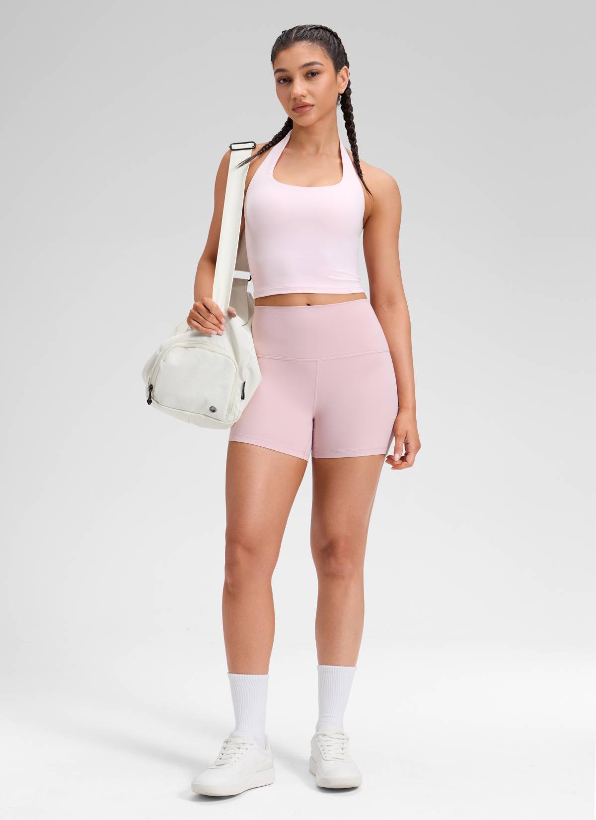 CRZ YOGA Women's Yoga High Rise Biker Shorts Butterluxe Shorts 4'' Pink Haze