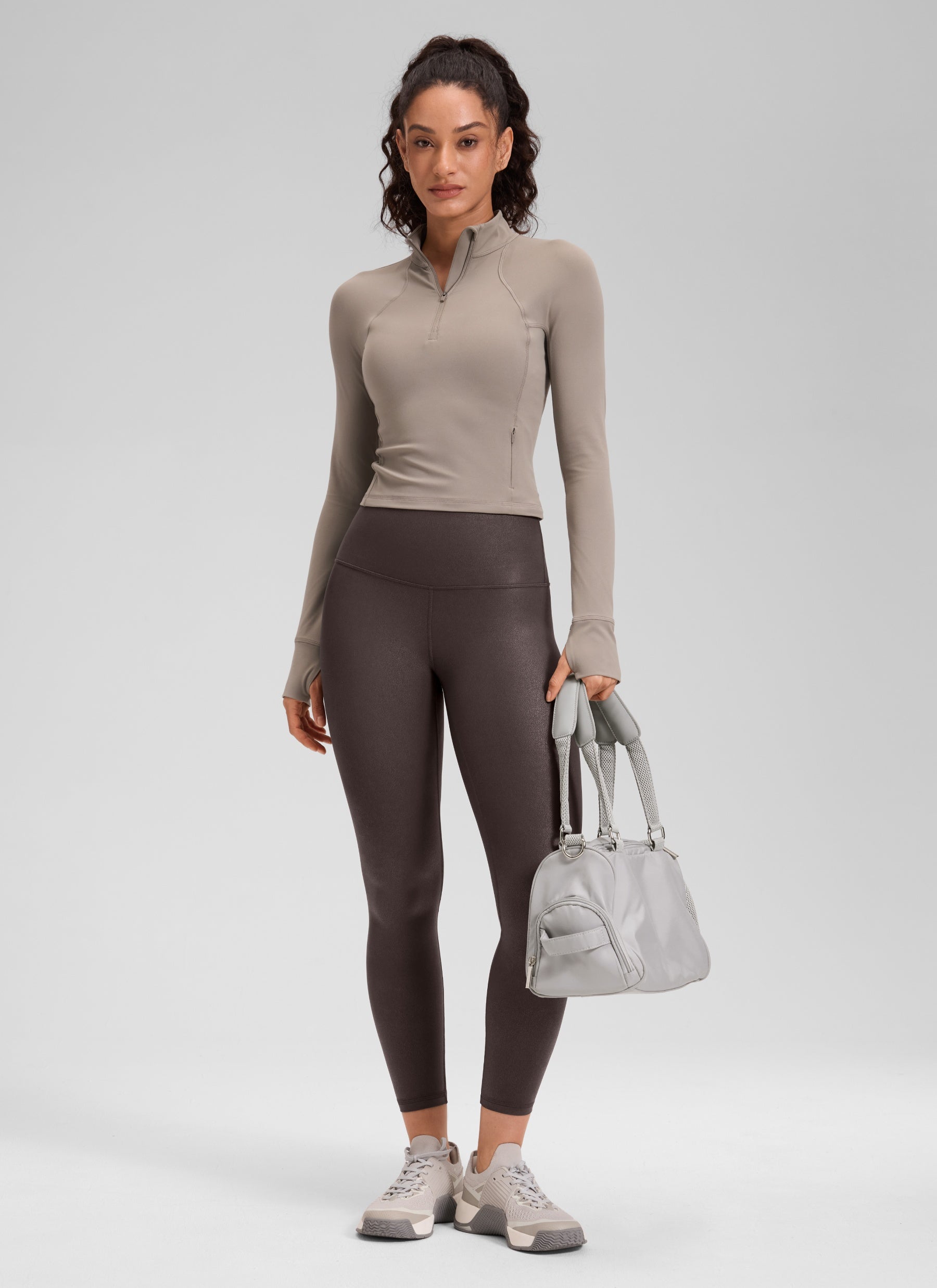 CRZ YOGA – טייץ לנשים מעור מלאכותי Butterluxe , 25 אינץ', בצבע חום שוקולד חם עם דפוס נייר כסף