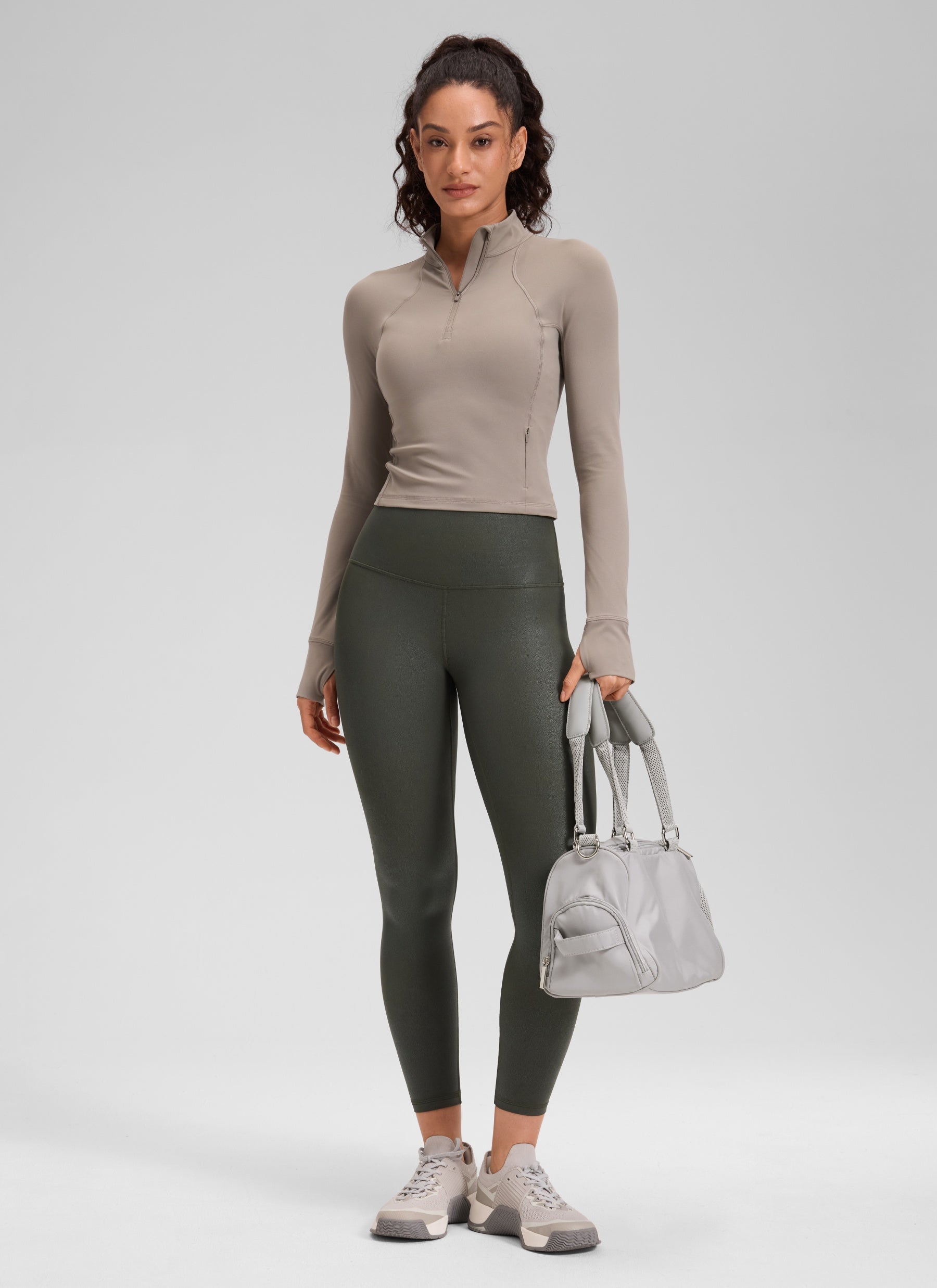CRZ YOGA – טייץ לנשים מעור מלאכותי Butterluxe , 25 אינץ', בצבע ירוק זית עם דפוס פויל