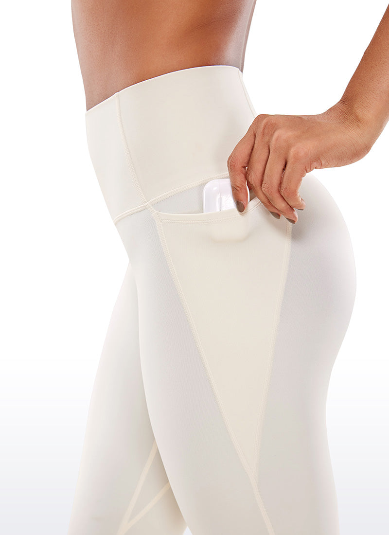CRZ YOGA – טייץ קפרי לנשים עם כיסים ומותניים Butterluxe , 19 אינץ', לבן-אפרסק