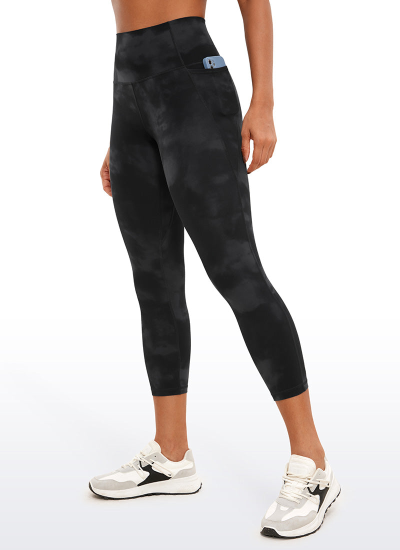CRZ YOGA Womens Butterluxe High Waist Pockets Capri Leggings 23'' Black Tie Dye Flowers