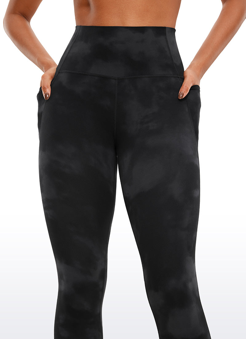CRZ YOGA Womens Butterluxe High Waist Pockets Capri Leggings 23'' Black Tie Dye Flowers