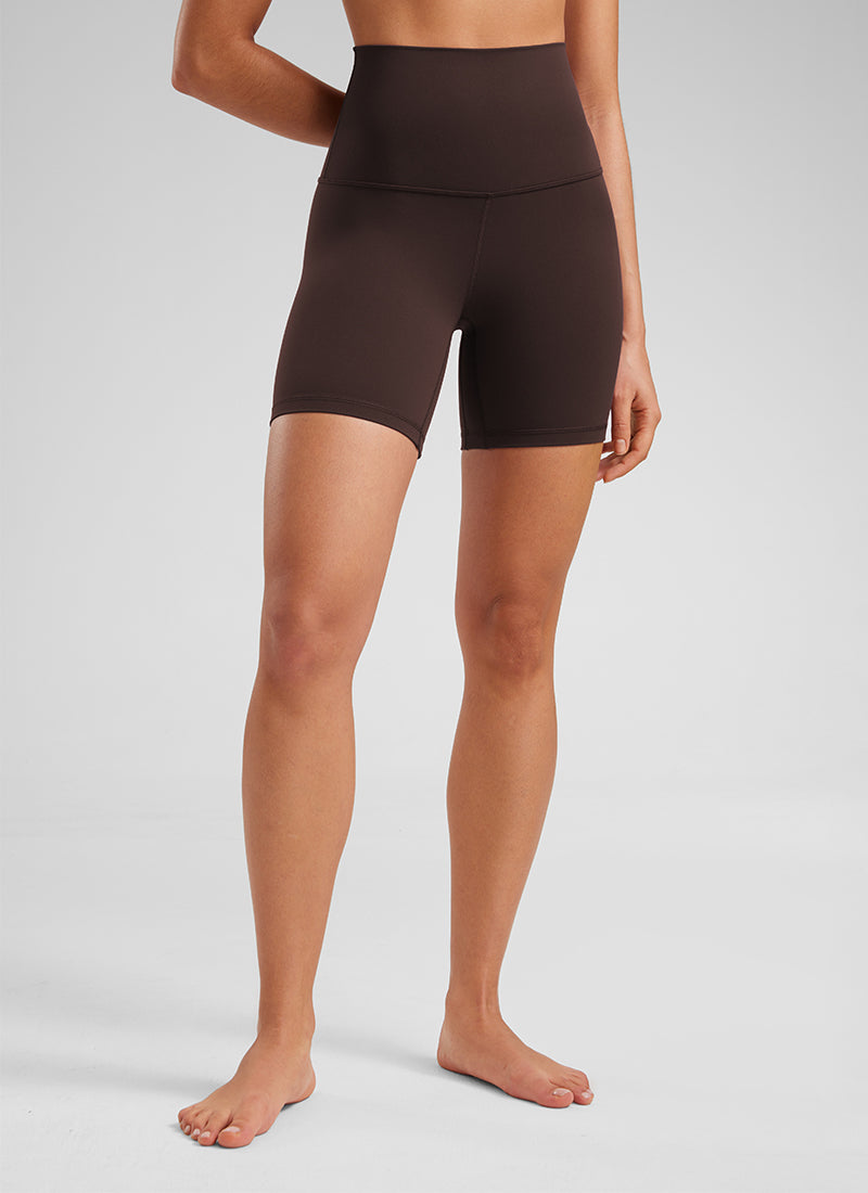 CRZ YOGA Women's Yoga Super High Waist Butterluxe Shorts 6'' Hot Fudge Brown