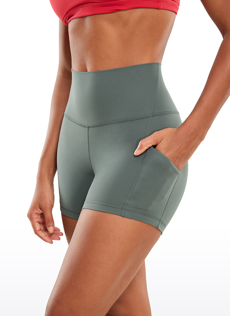 CRZ YOGA Women's Yoga High Rise Biker Butterluxe Pockets Shorts 3'' Grey Sage