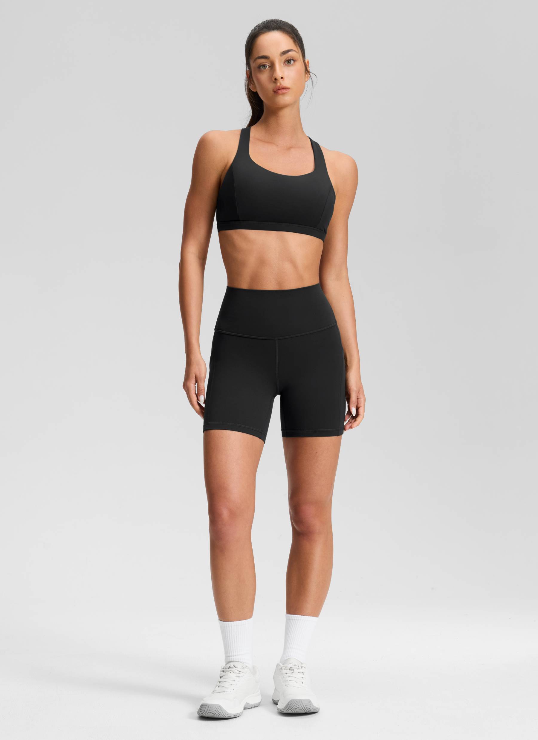 CRZ YOGA Women's Yoga High Rise Biker Butterluxe Pockets Shorts 5'' Black