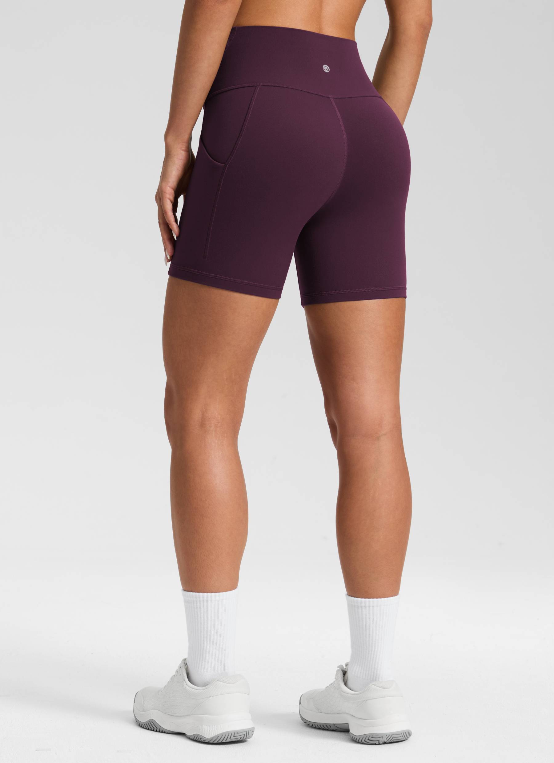 CRZ YOGA Women's Yoga High Rise Biker Butterluxe Pockets Shorts 5'' Deep Purple