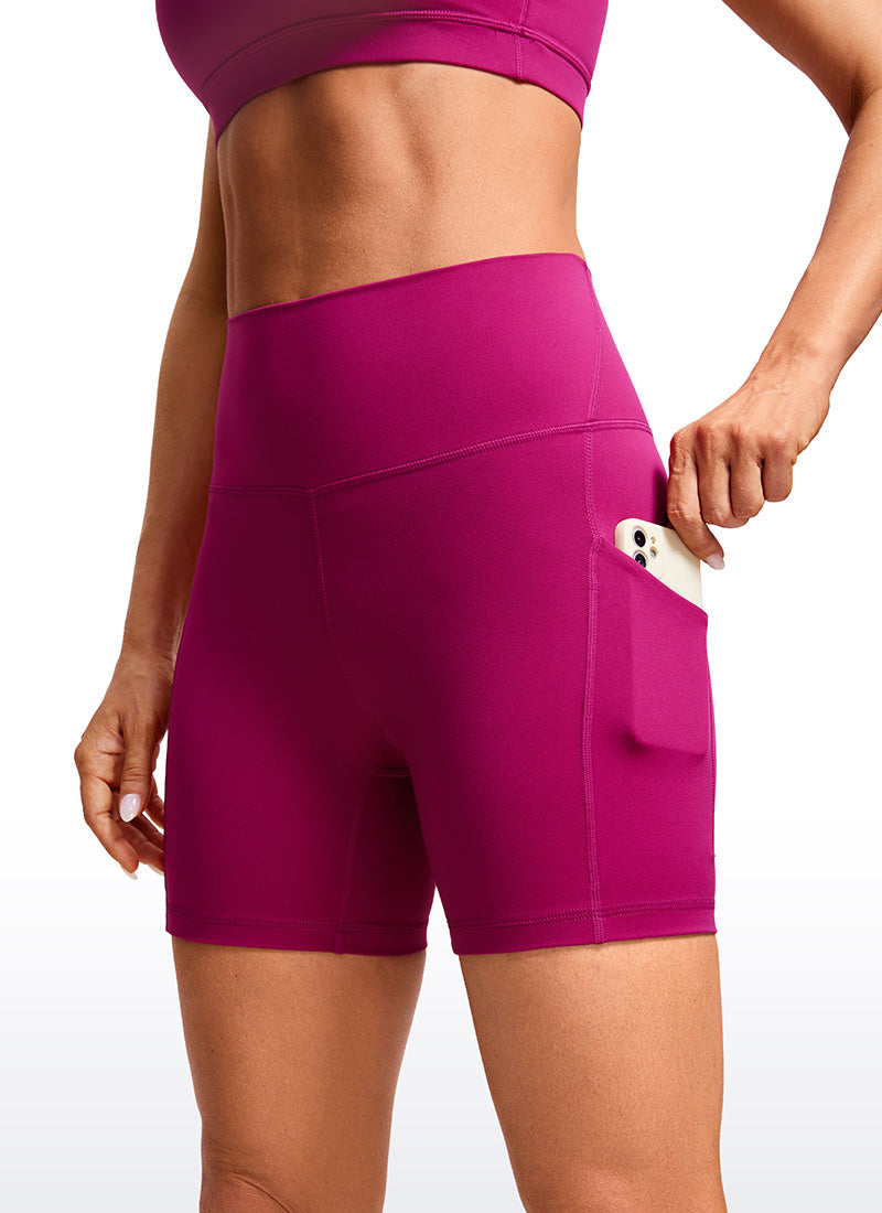 CRZ YOGA Women's Yoga High Rise Biker Butterluxe Pockets Shorts 5'' Magenta Purple
