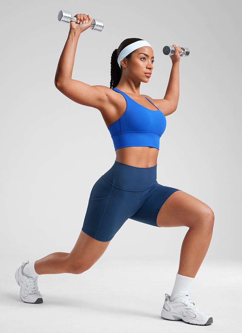 CRZ YOGA Women's Yoga High Rise Biker Butterluxe Pockets Shorts 5'' French Navy