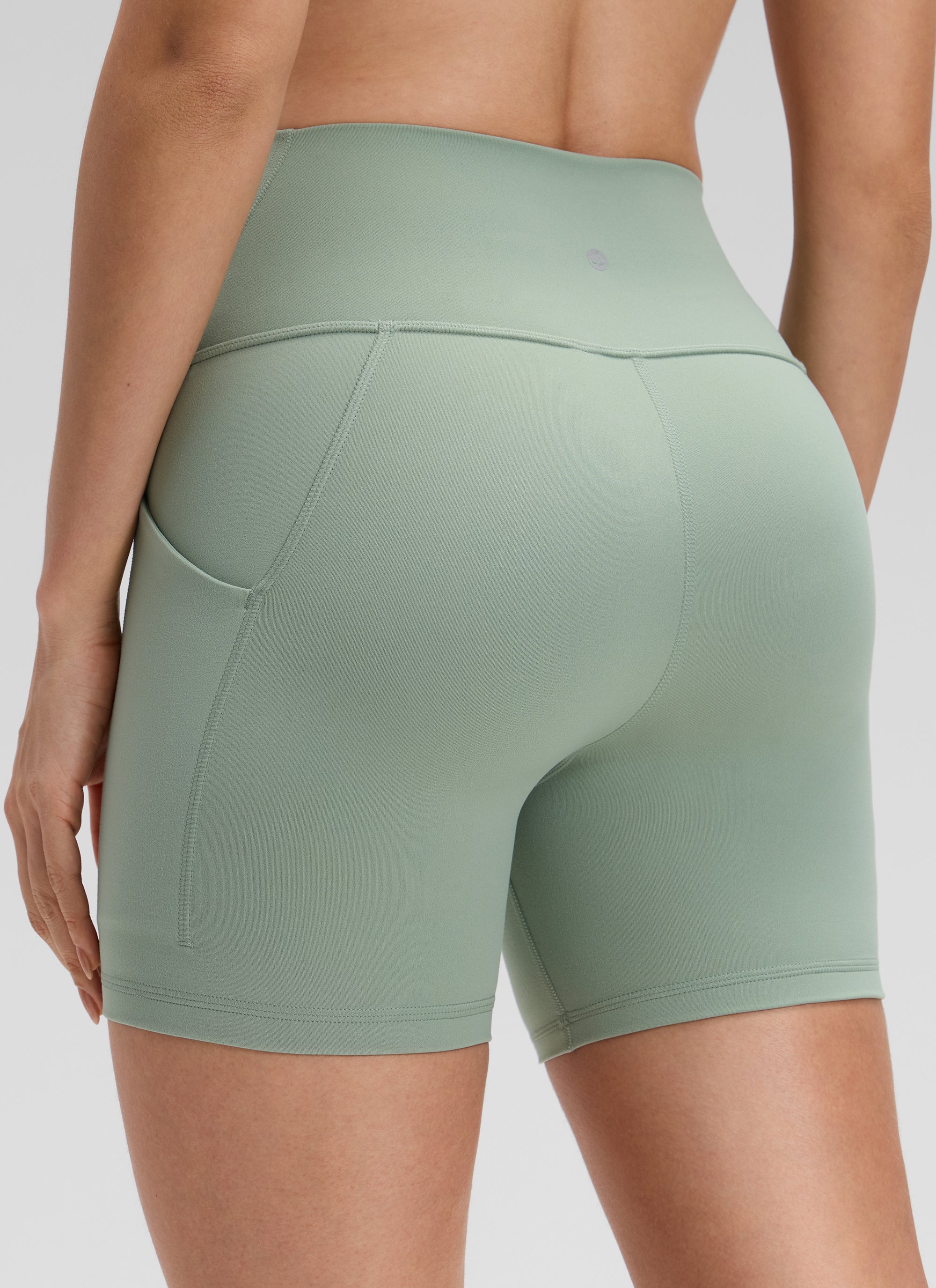 CRZ YOGA Women's Yoga High Rise Biker Butterluxe Pockets Shorts 5'' Green Palm Court